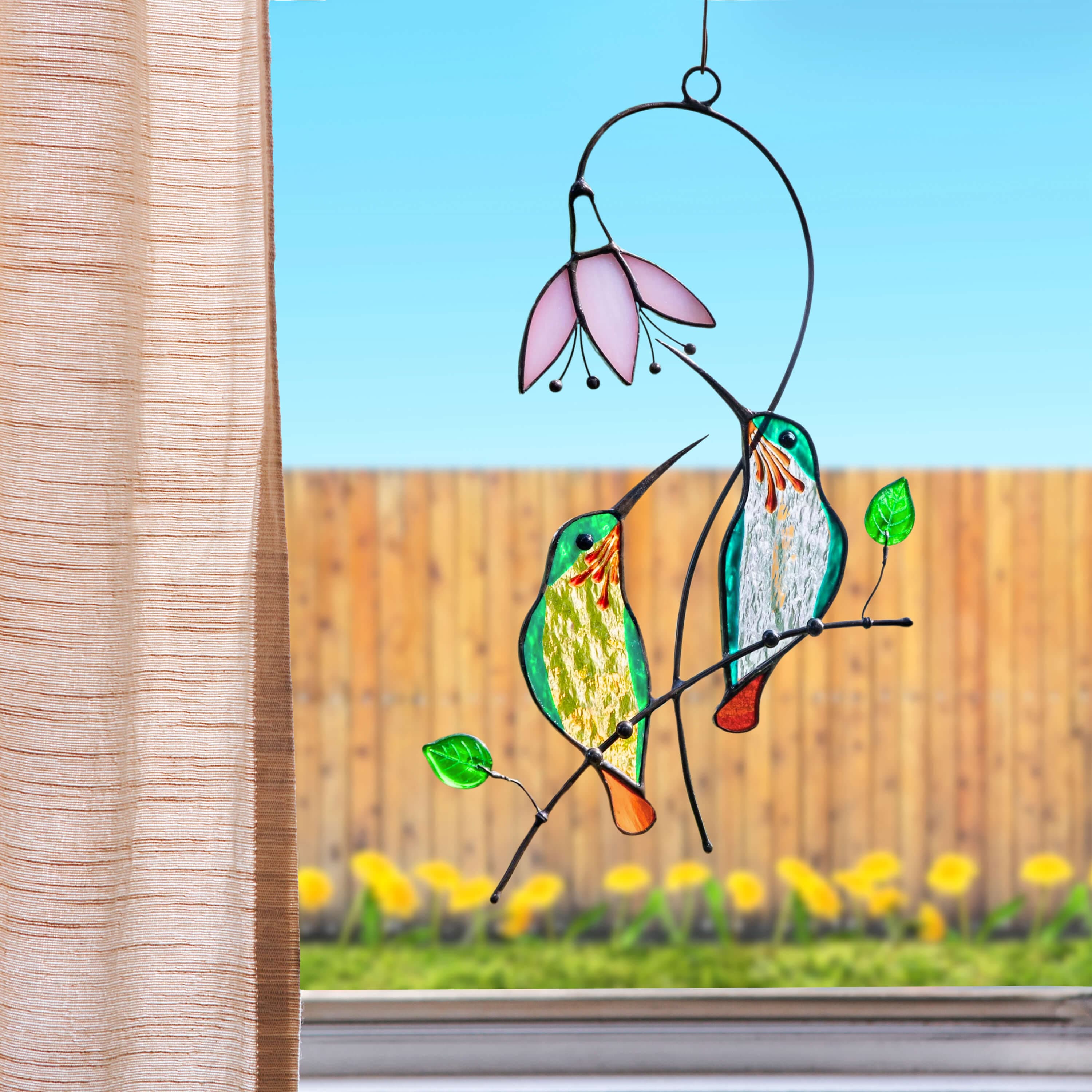 Haloed Hanging Hummingbird – Stained Glass Sun Catcher