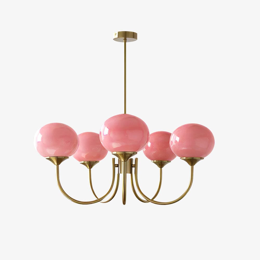 Golden Glam Ceiling Light – Elegant Pink Glass Shades