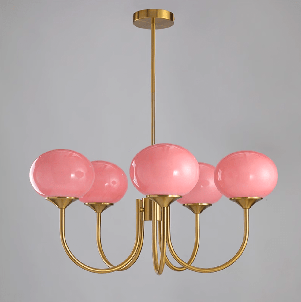 Golden Glam Ceiling Light – Elegant Pink Glass Shades