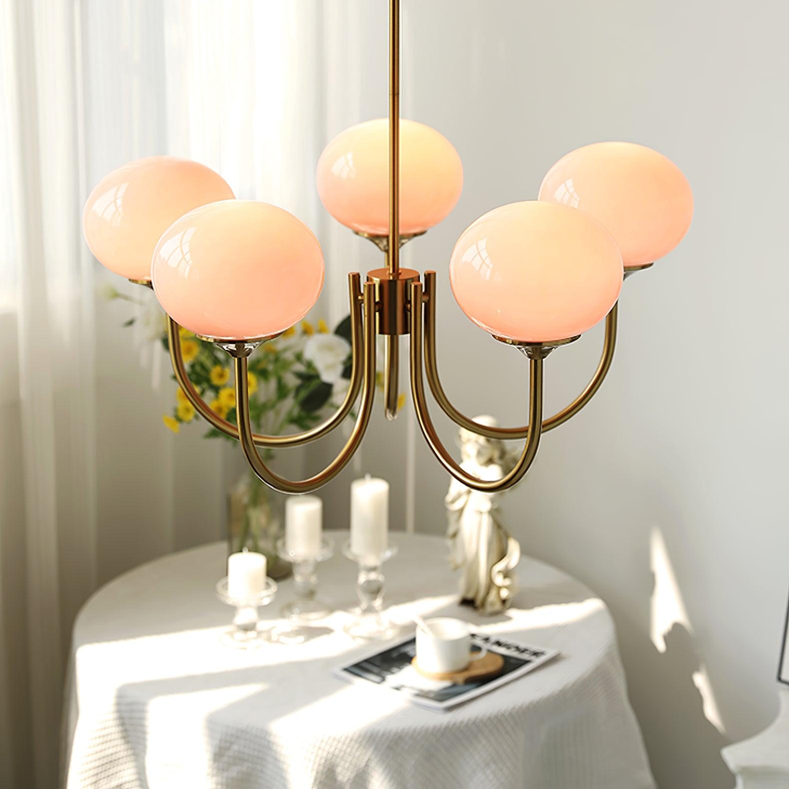 Golden Glam Ceiling Light – Elegant Pink Glass Shades