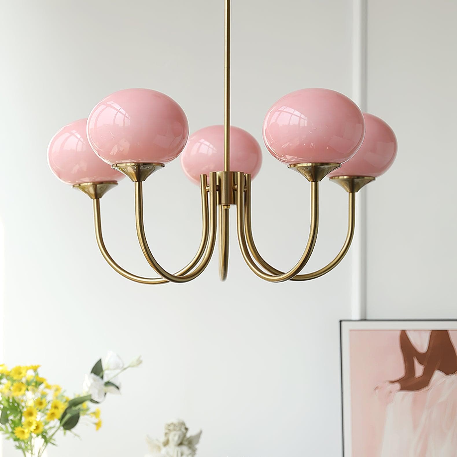 Golden Glam Ceiling Light – Elegant Pink Glass Shades