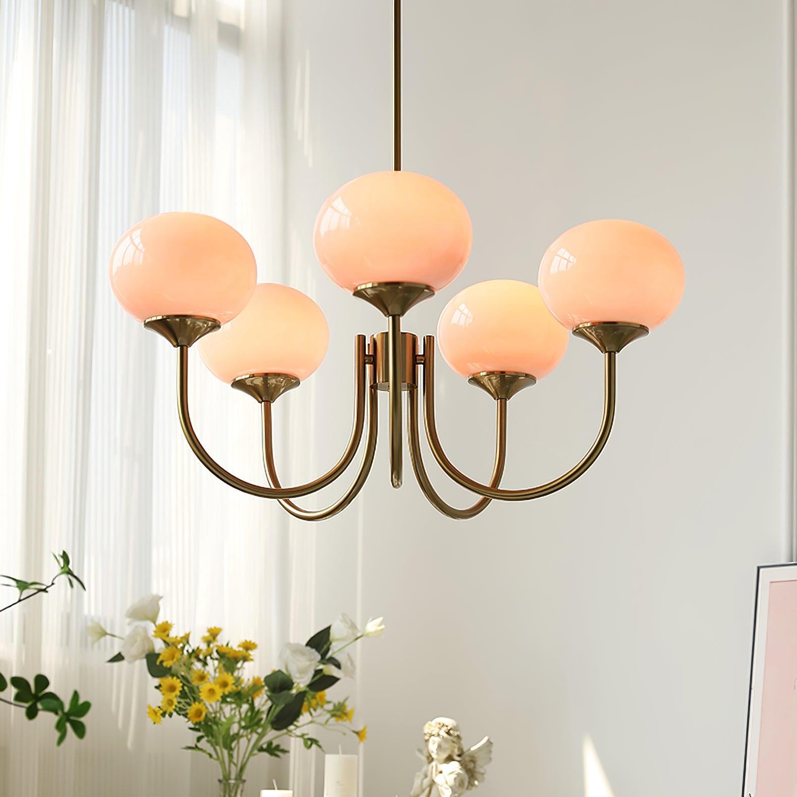 Golden Glam Ceiling Light – Elegant Pink Glass Shades