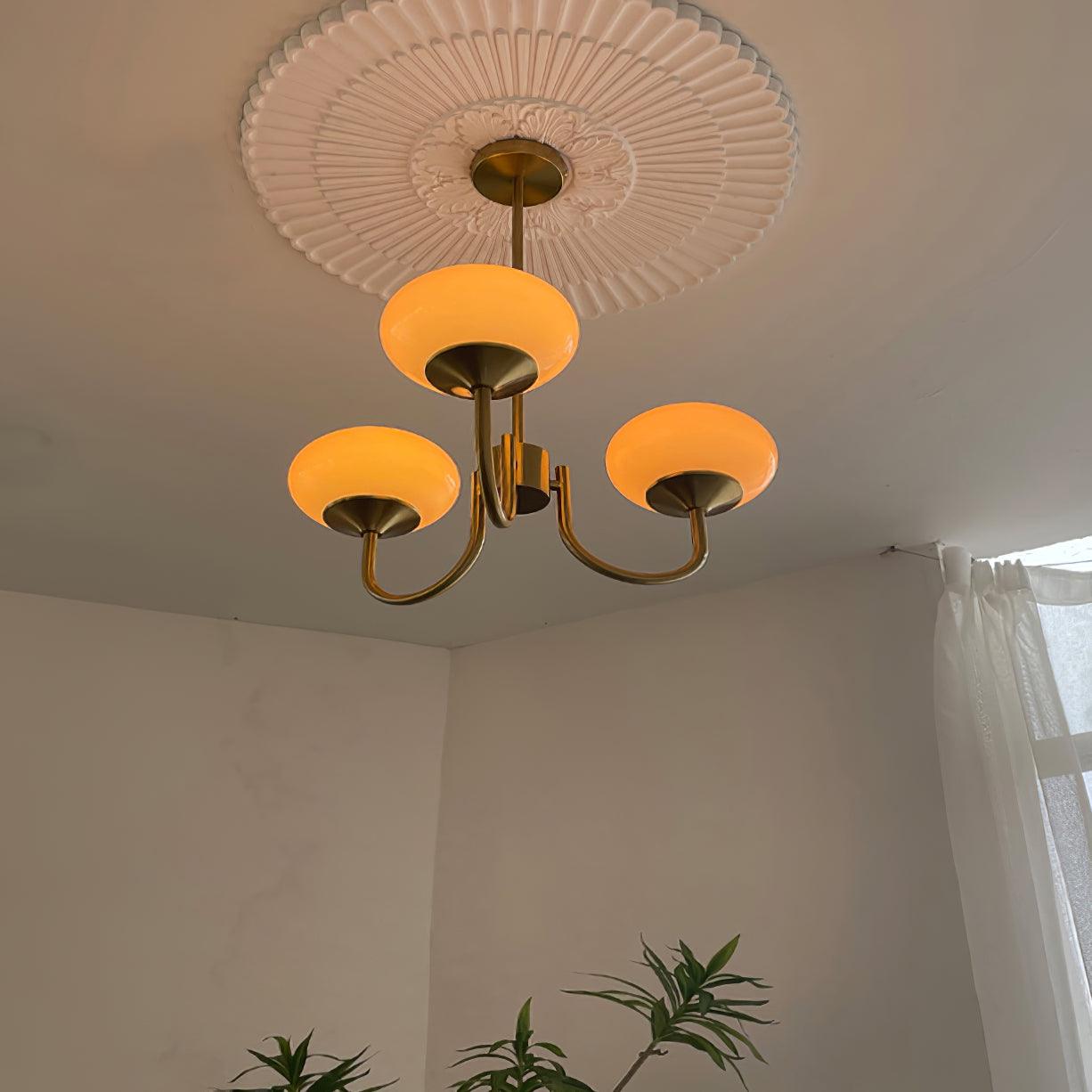 Golden Glam Ceiling Light – Elegant Pink Glass Shades