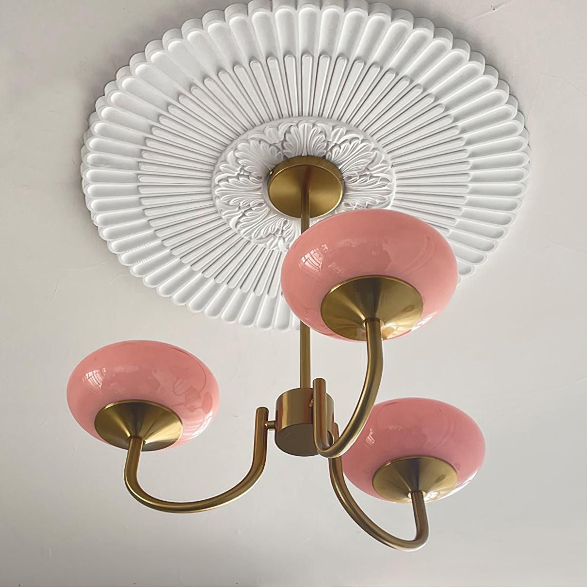 Golden Glam Ceiling Light – Elegant Pink Glass Shades