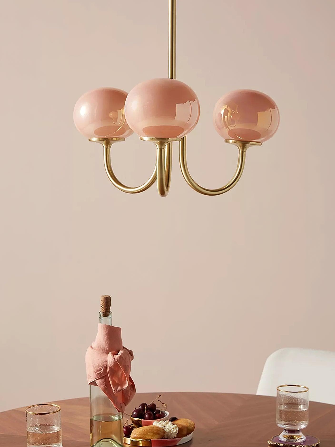 Golden Glam Ceiling Light – Elegant Pink Glass Shades