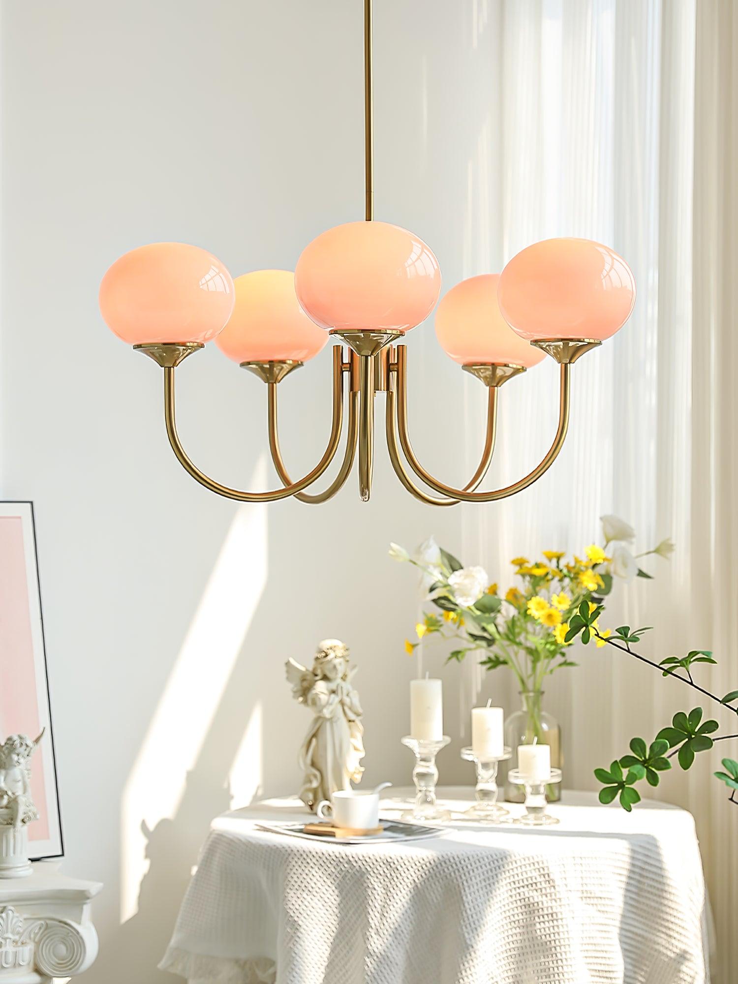 Golden Glam Ceiling Light – Elegant Pink Glass Shades