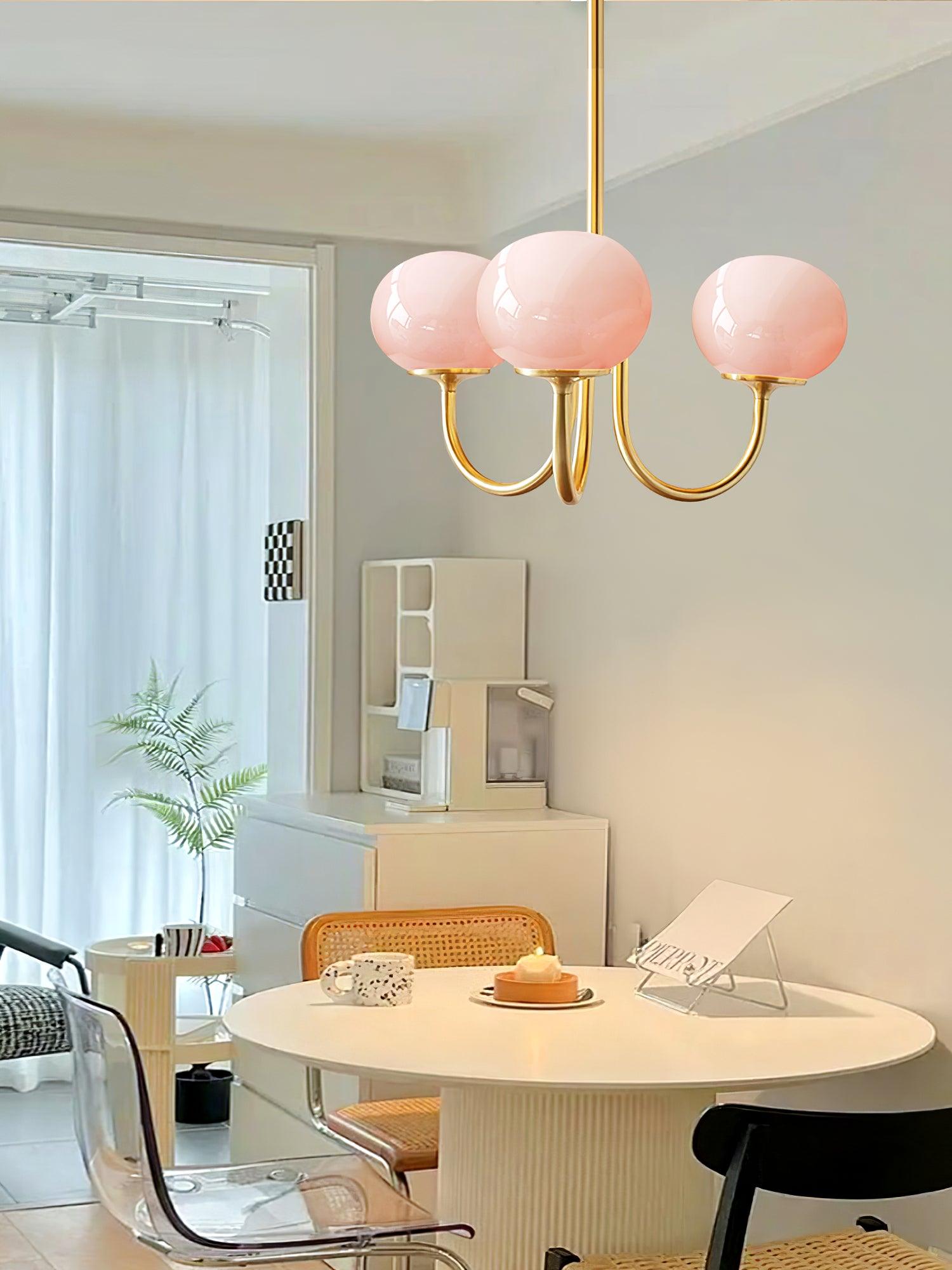 Golden Glam Ceiling Light – Elegant Pink Glass Shades