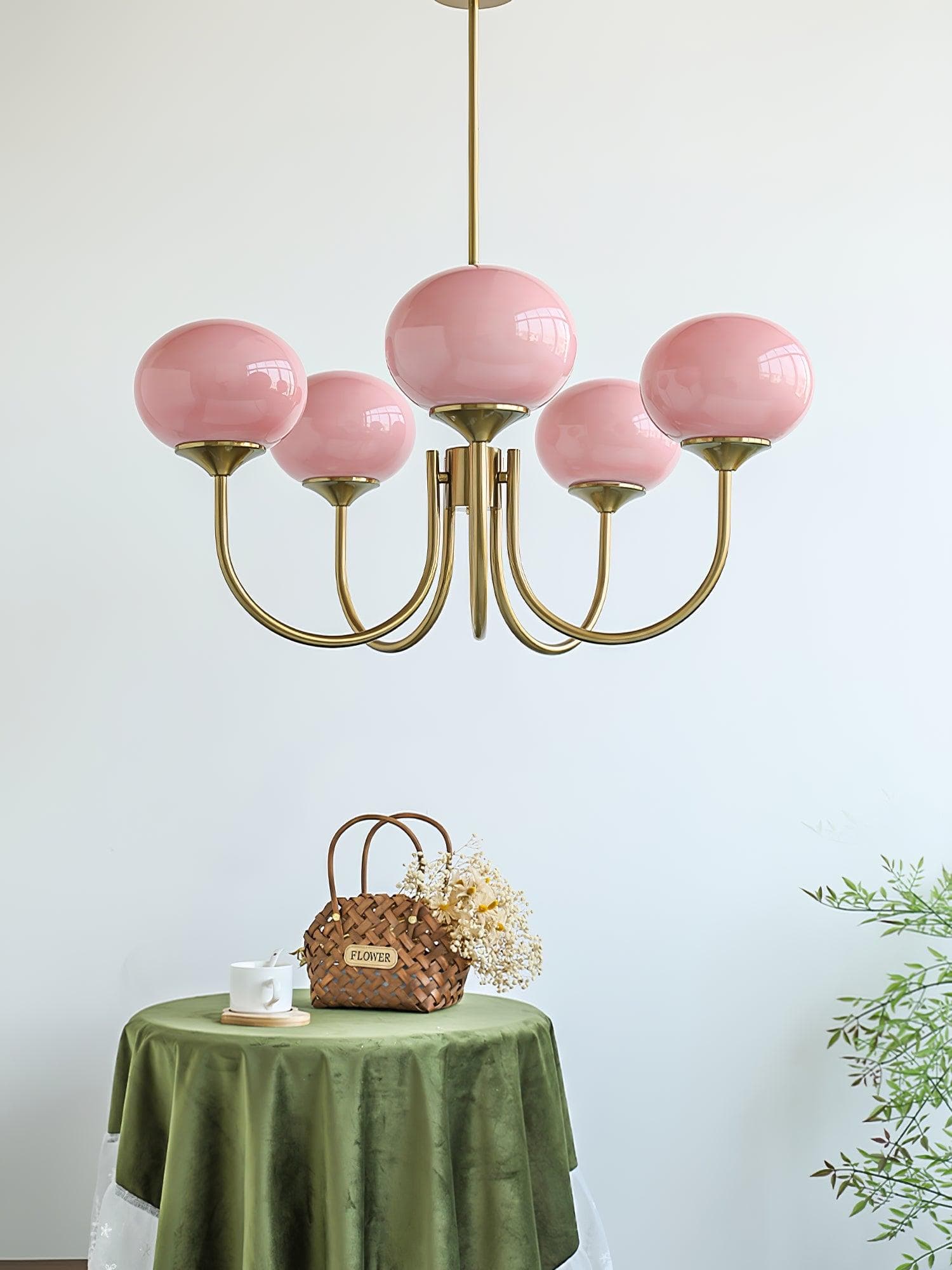 Golden Glam Ceiling Light – Elegant Pink Glass Shades