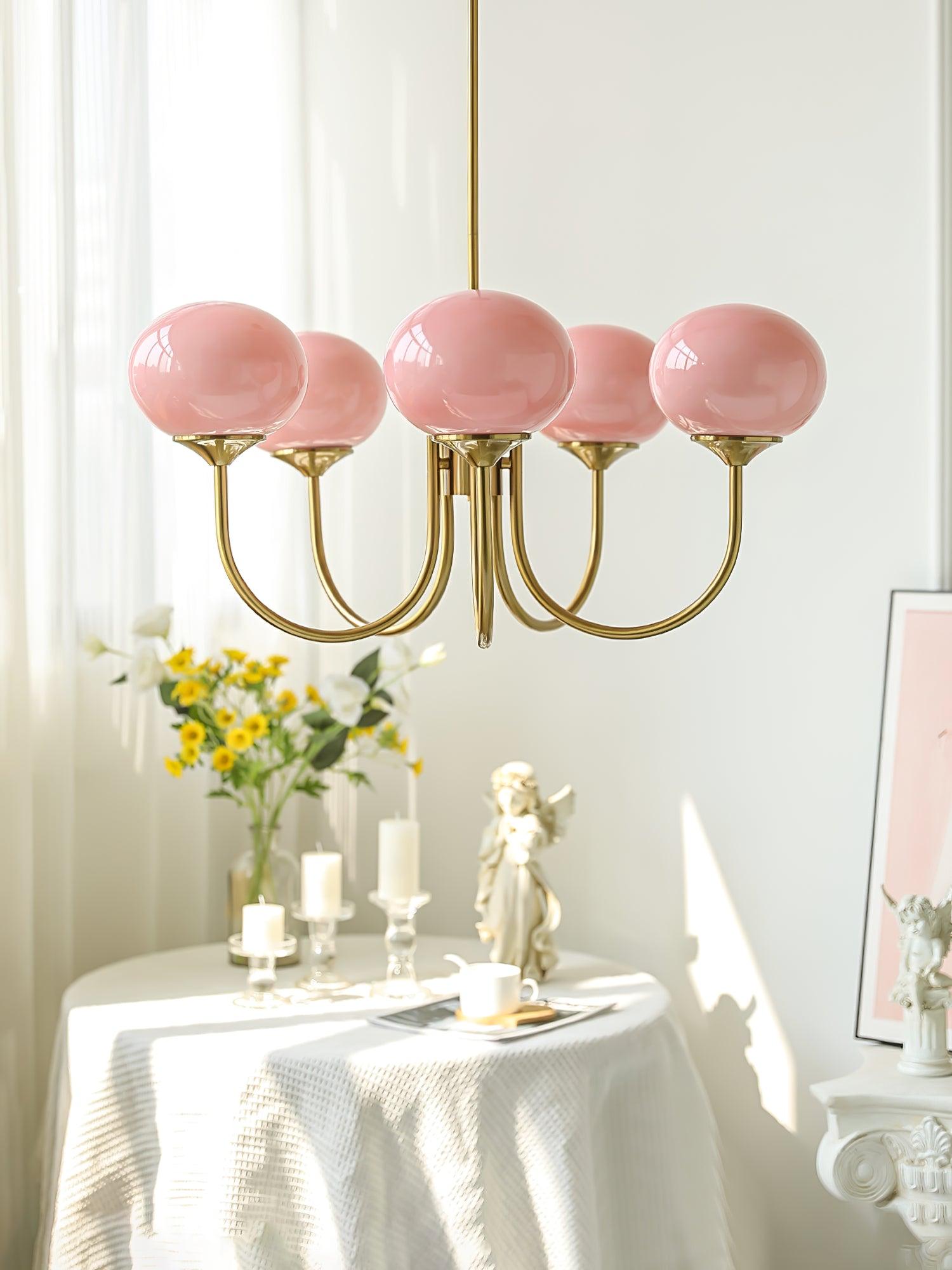 Golden Glam Ceiling Light – Elegant Pink Glass Shades