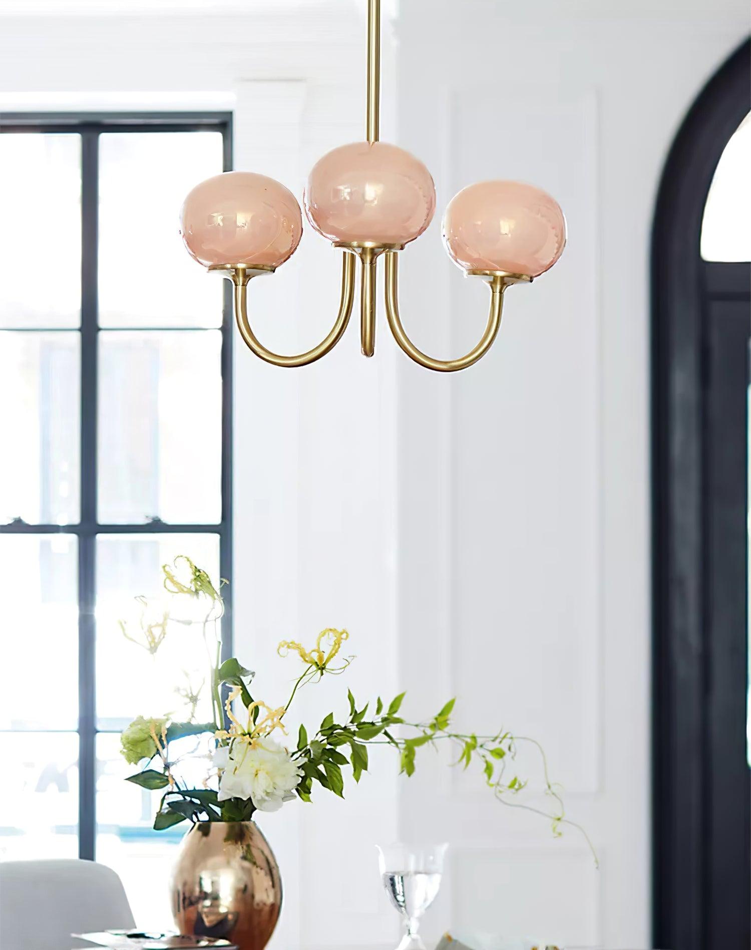 Golden Glam Ceiling Light – Elegant Pink Glass Shades