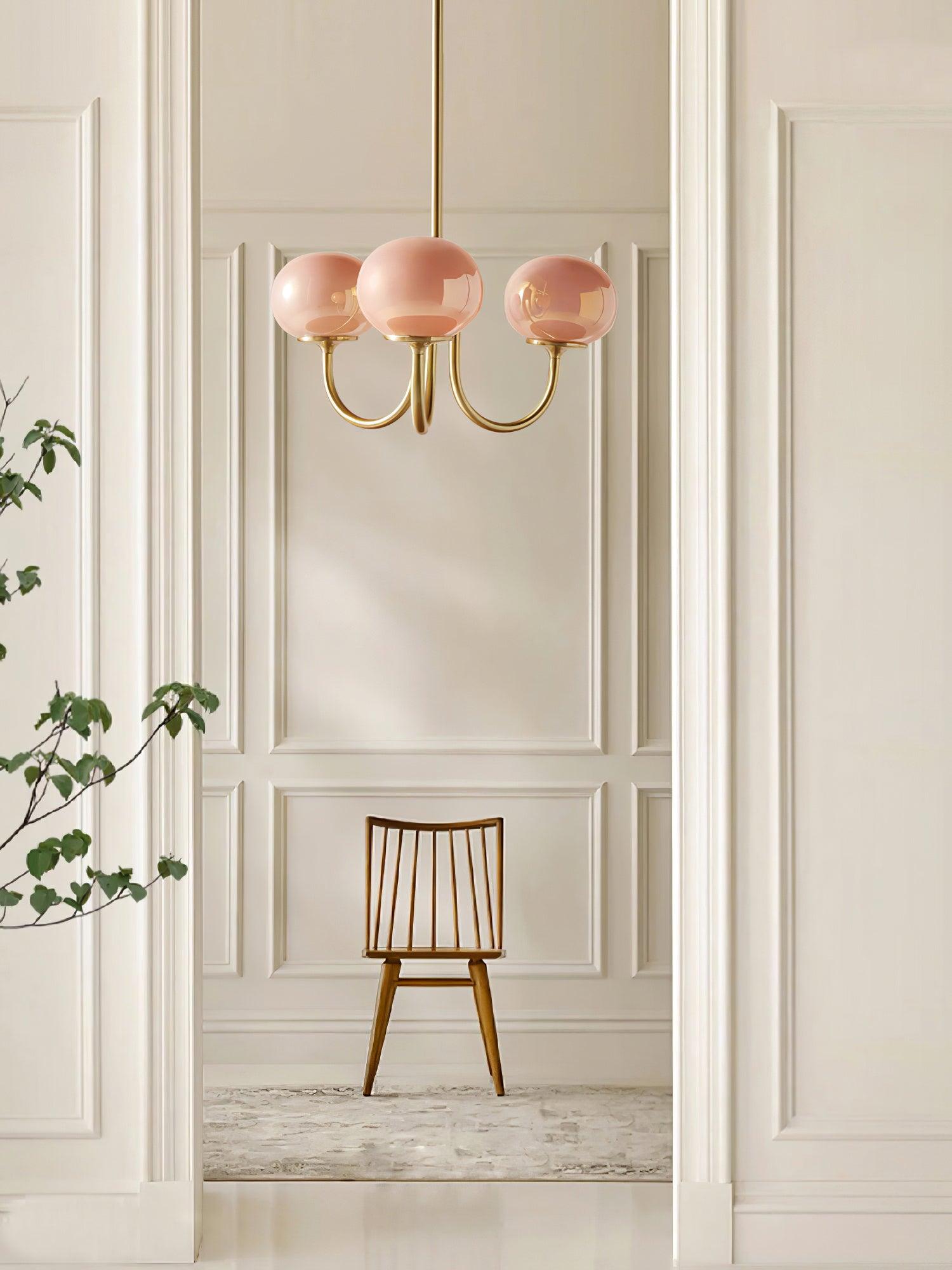 Golden Glam Ceiling Light – Elegant Pink Glass Shades