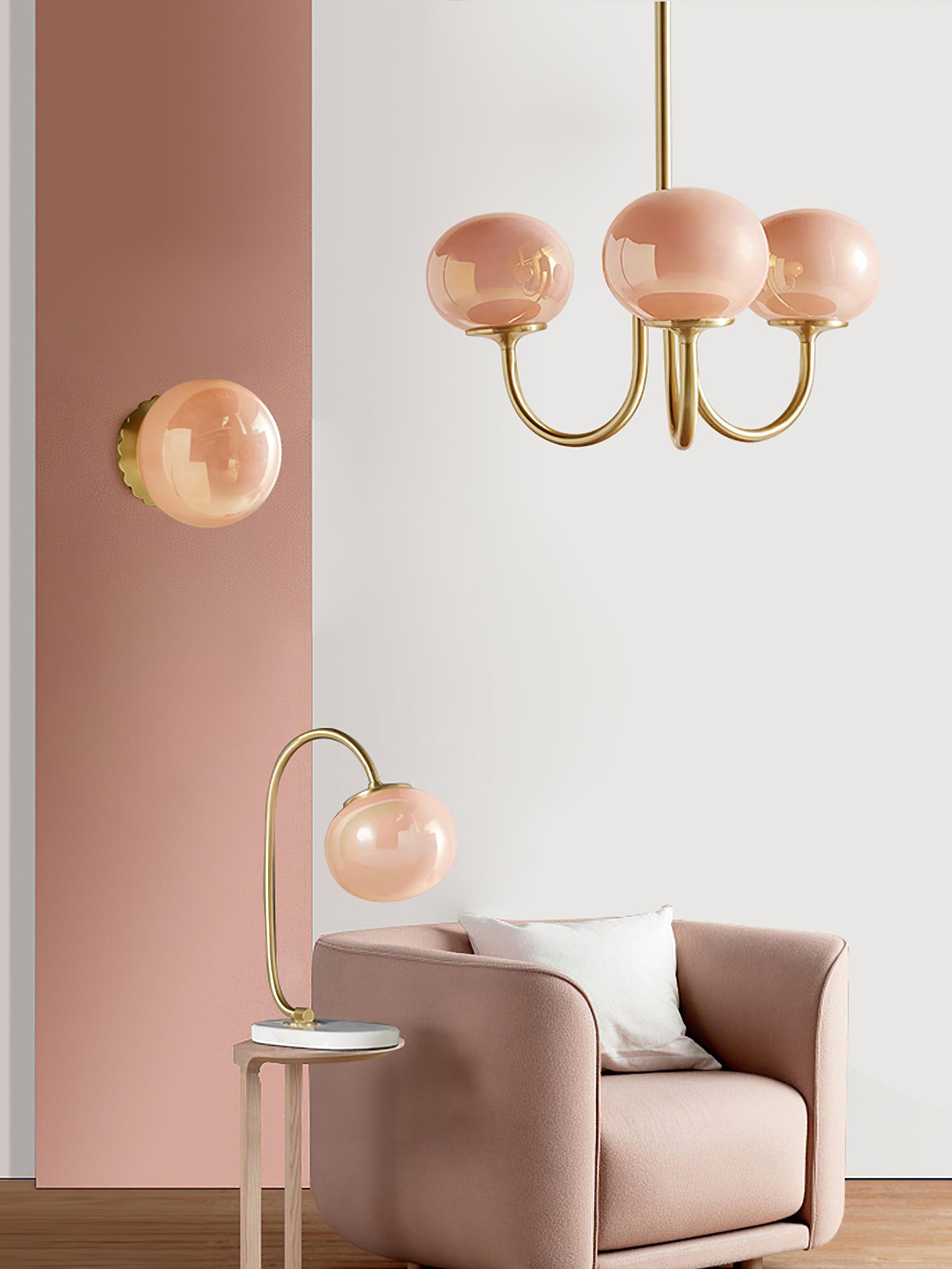 Golden Glam Ceiling Light – Elegant Pink Glass Shades