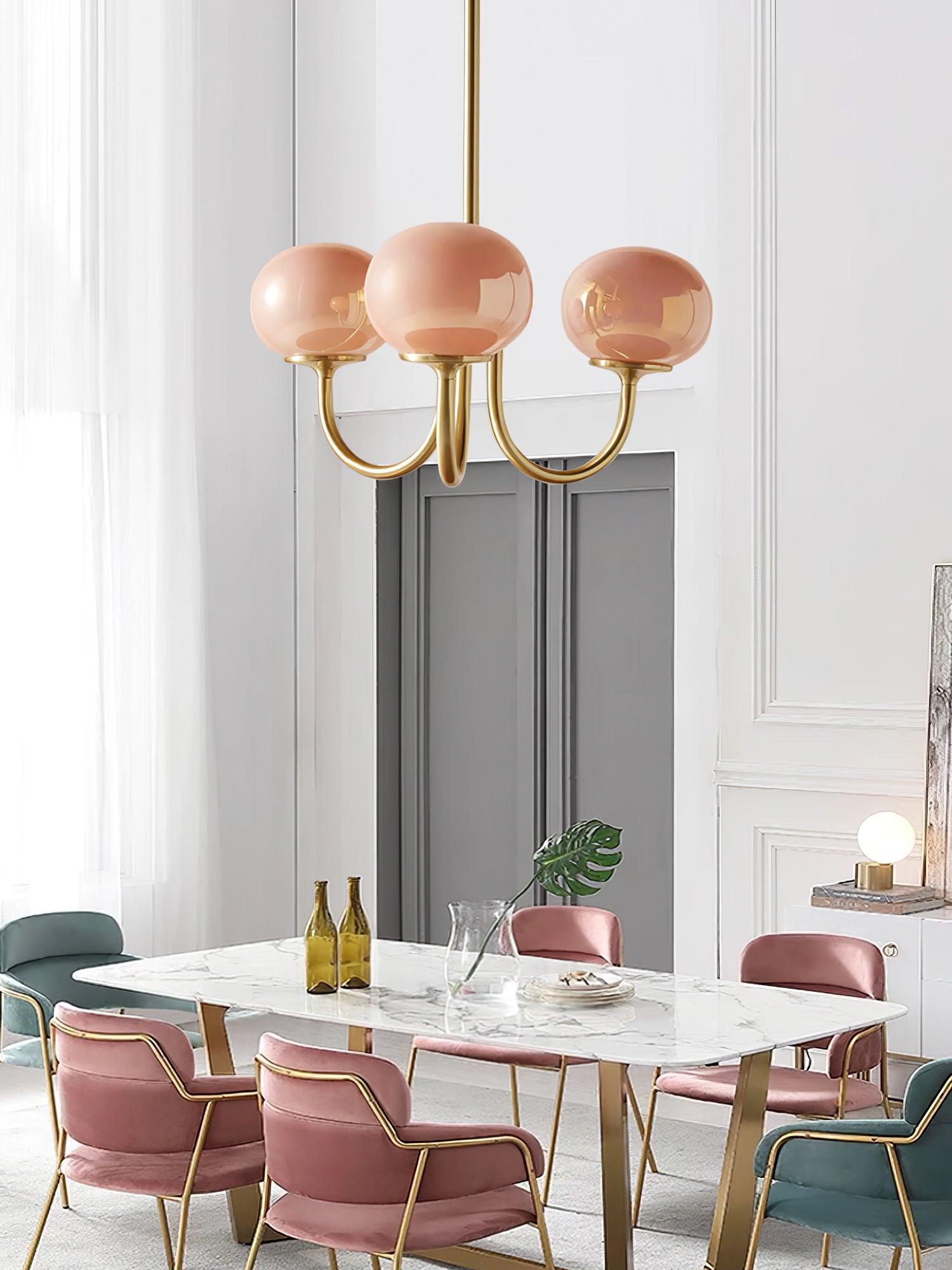 Golden Glam Ceiling Light – Elegant Pink Glass Shades