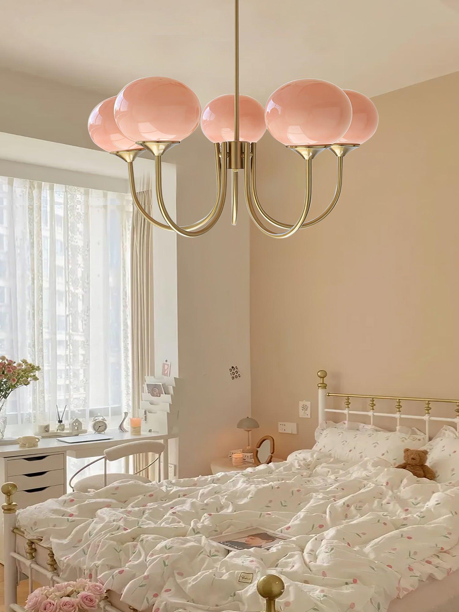 Golden Glam Ceiling Light – Elegant Pink Glass Shades