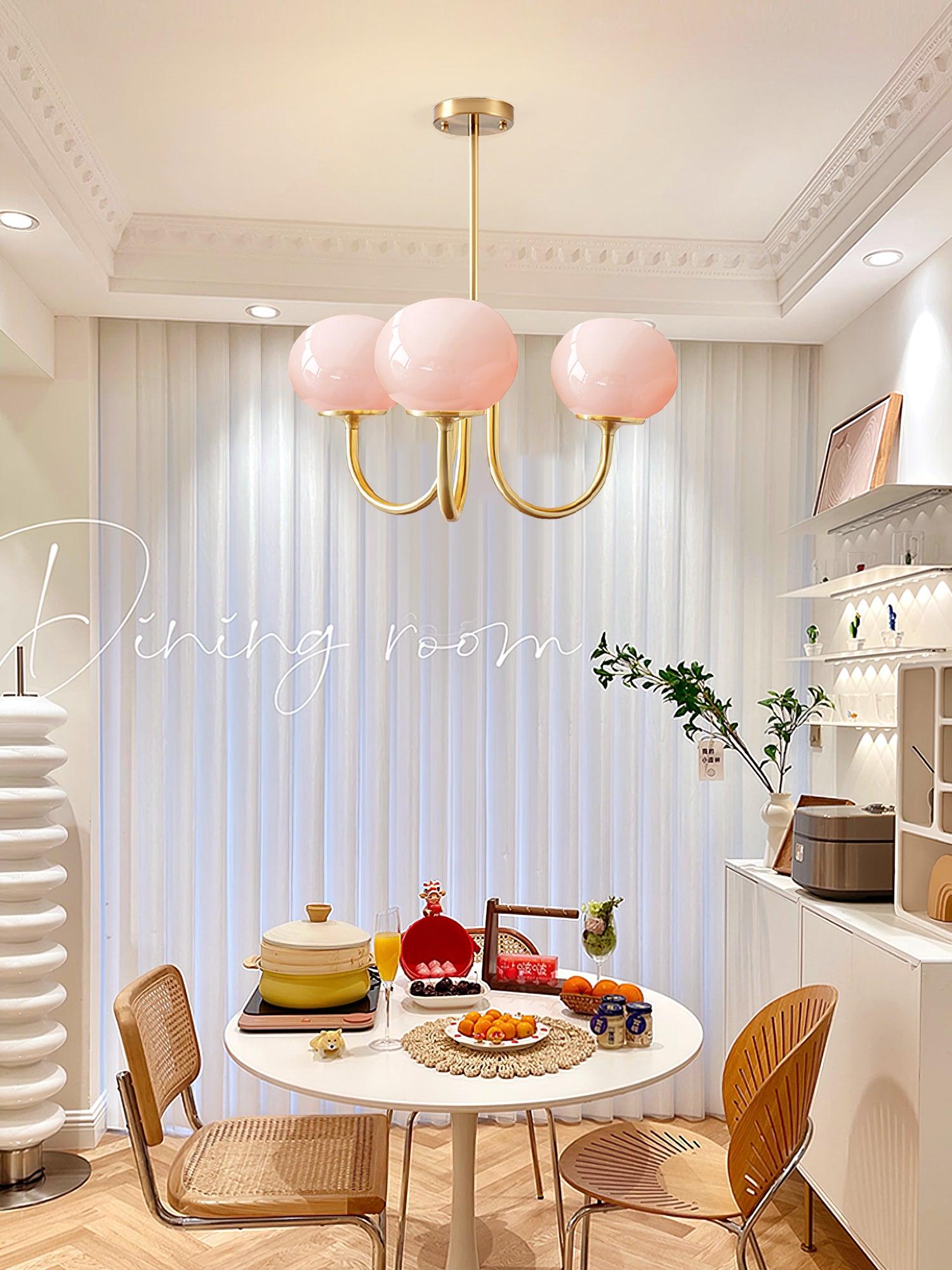 Golden Glam Ceiling Light – Elegant Pink Glass Shades