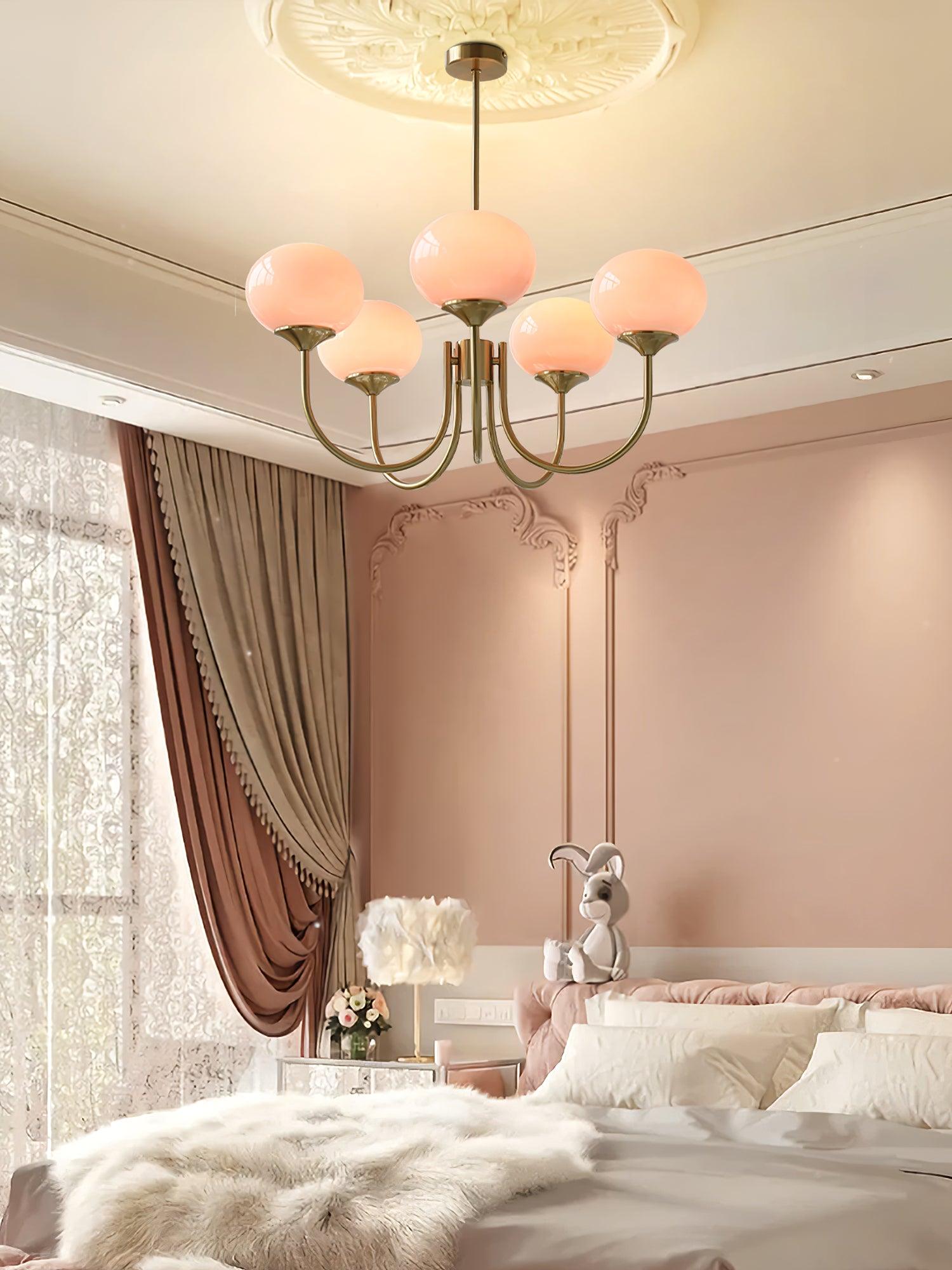 Golden Glam Ceiling Light – Elegant Pink Glass Shades