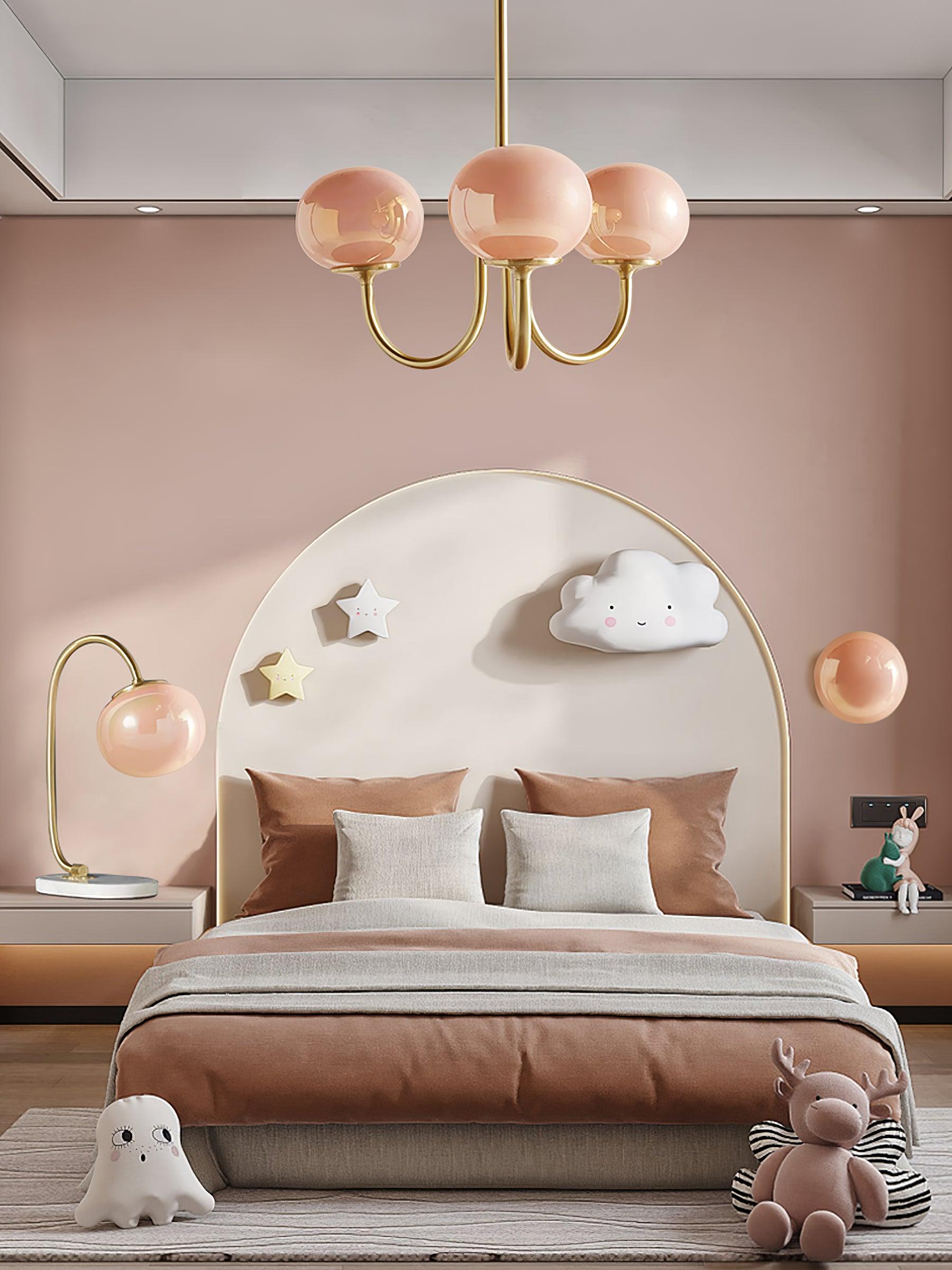 Golden Glam Ceiling Light – Elegant Pink Glass Shades