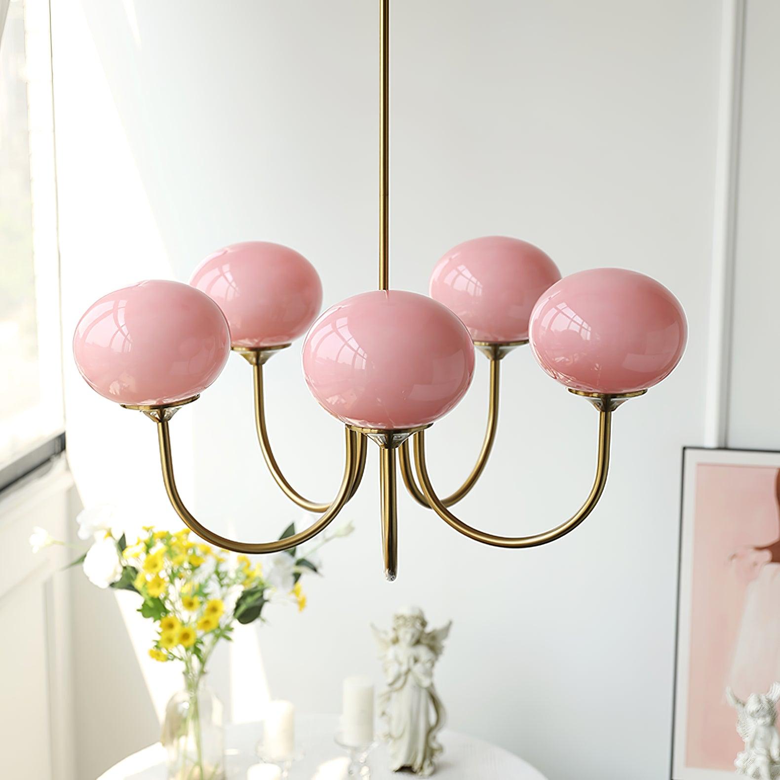 Golden Glam Ceiling Light – Elegant Pink Glass Shades