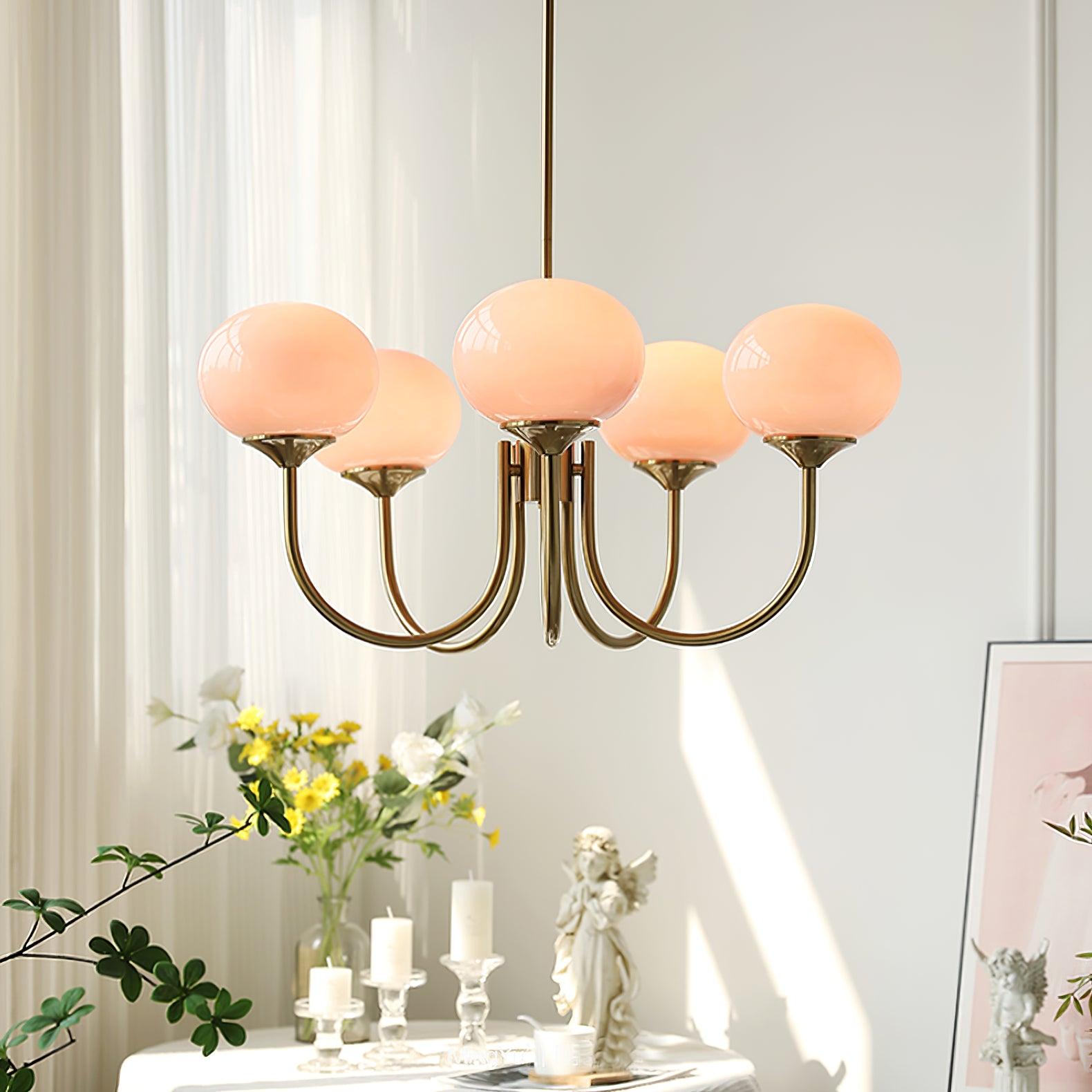 Golden Glam Ceiling Light – Elegant Pink Glass Shades