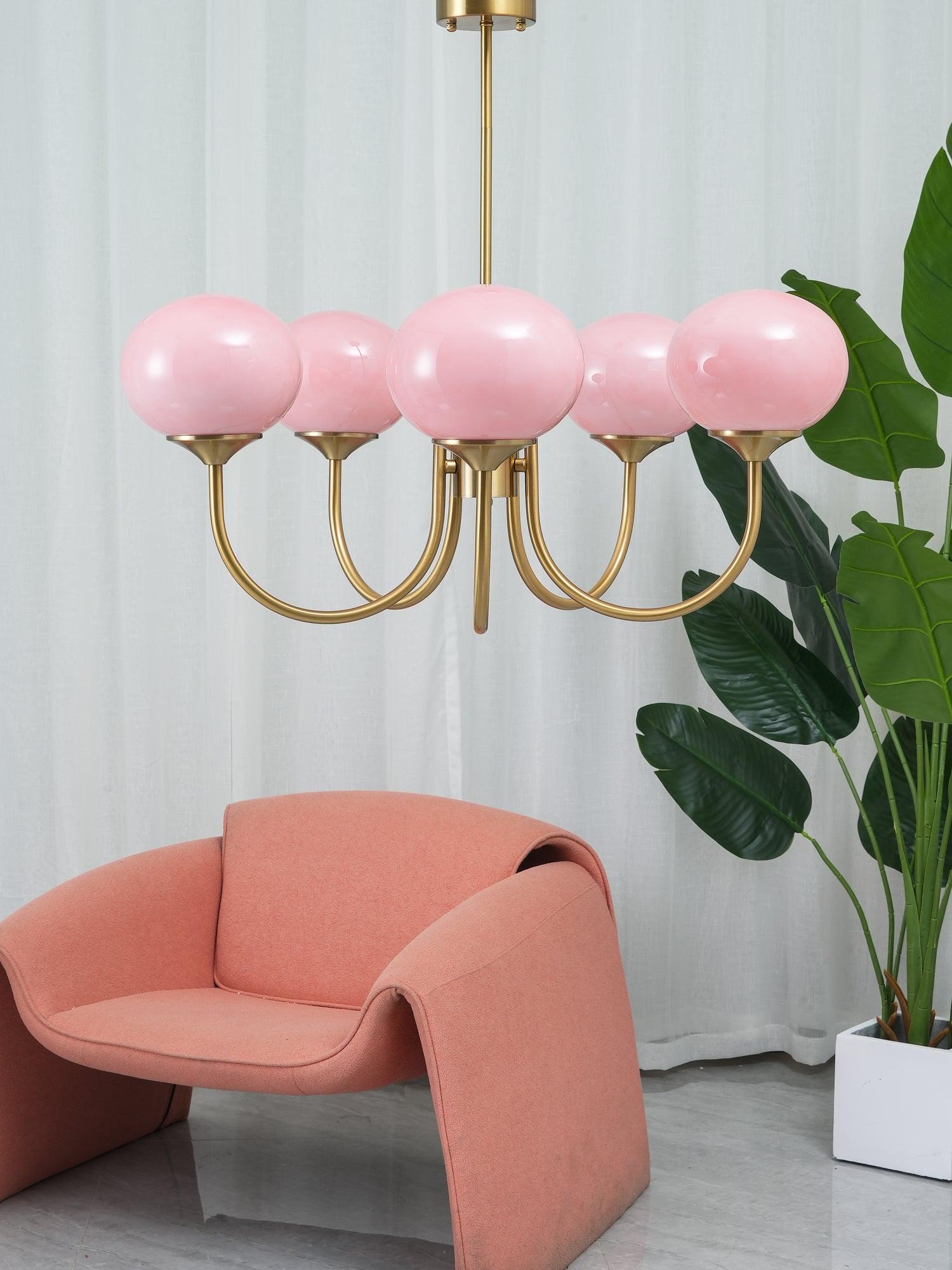 Golden Glam Ceiling Light – Elegant Pink Glass Shades