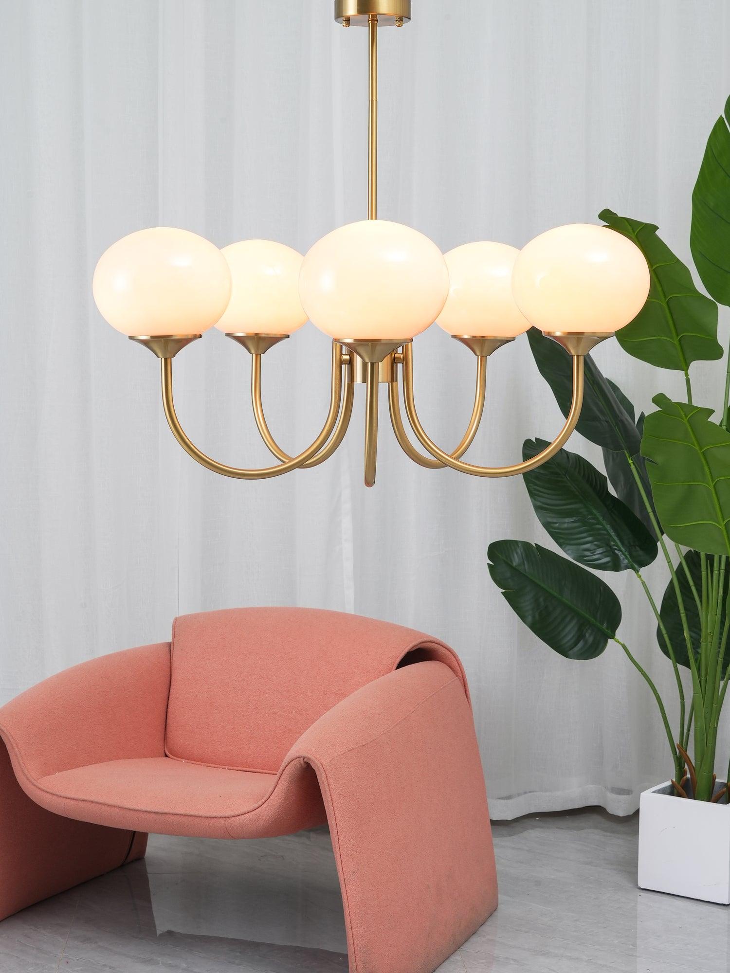 Golden Glam Ceiling Light – Elegant Pink Glass Shades