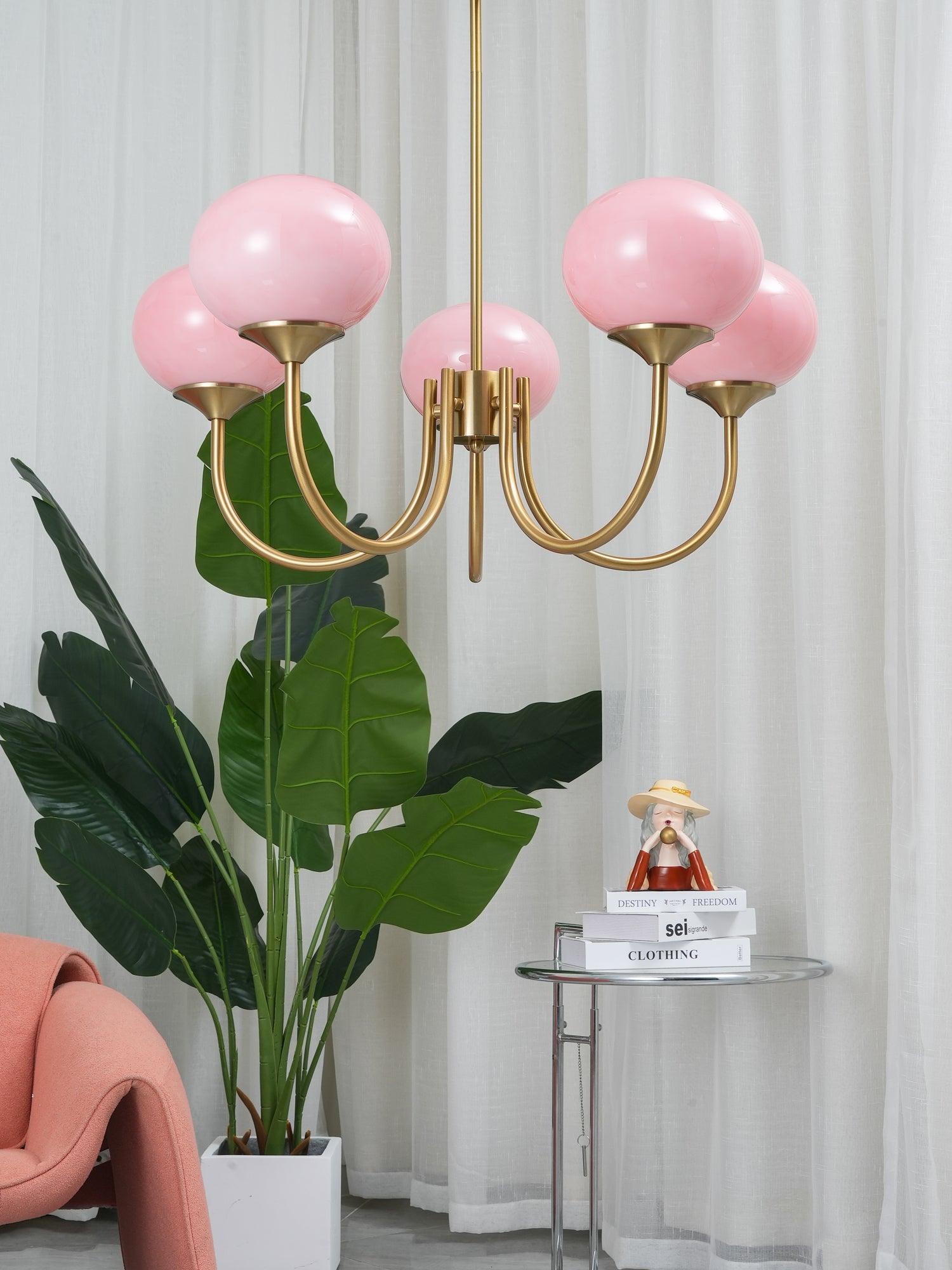 Golden Glam Ceiling Light – Elegant Pink Glass Shades