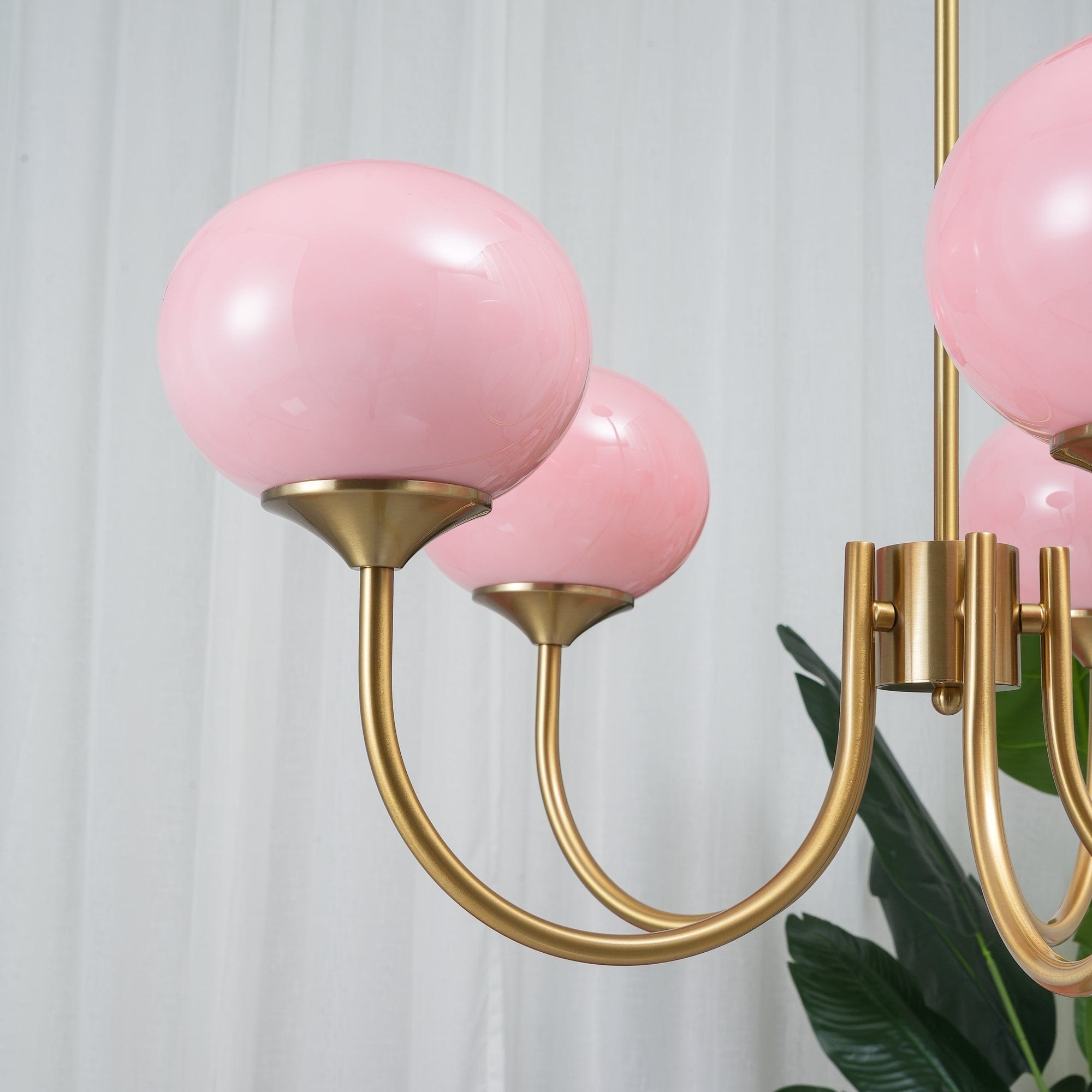 Golden Glam Ceiling Light – Elegant Pink Glass Shades