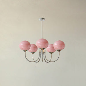 Golden Glam Ceiling Light – Elegant Pink Glass Shades