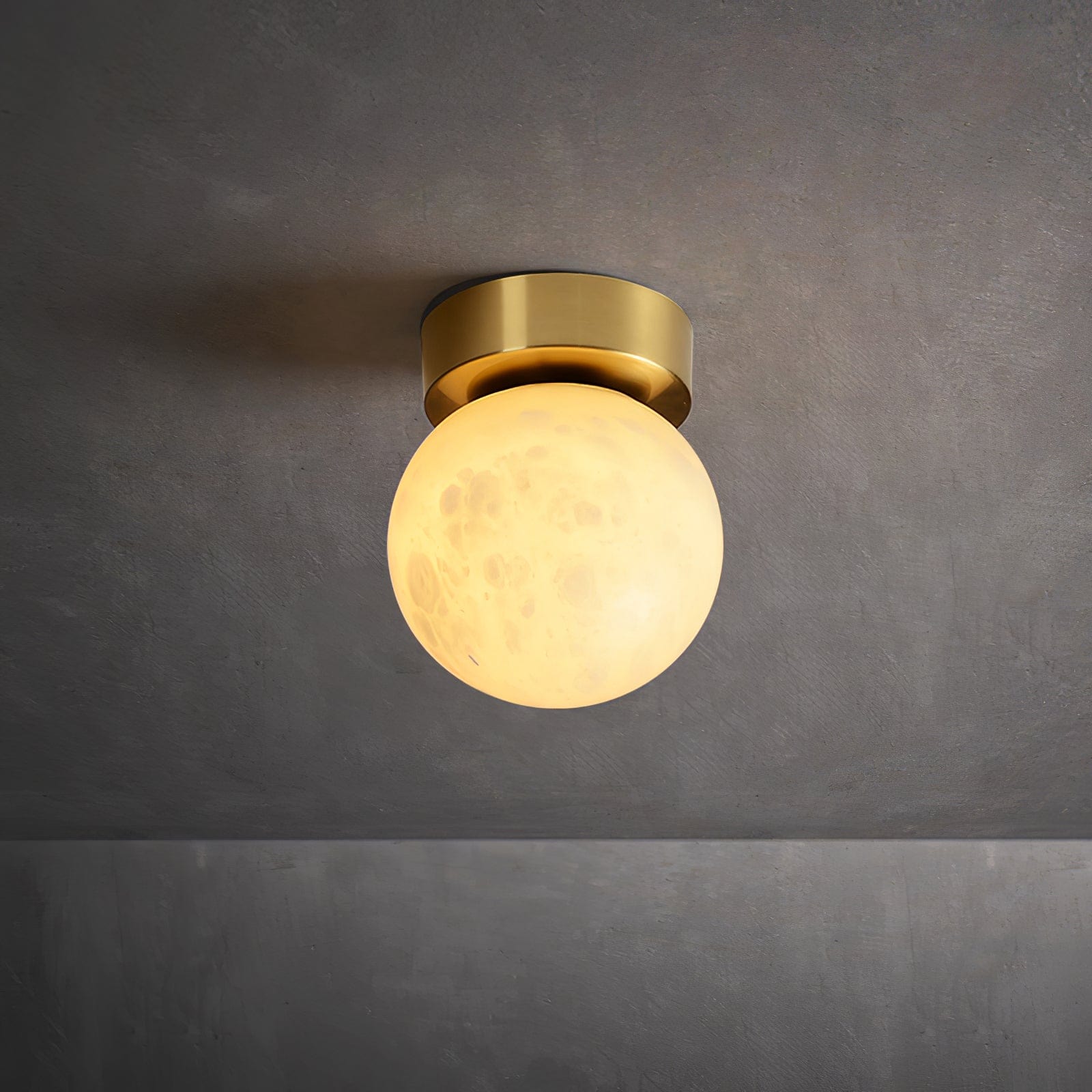 Moon Glow Alabaster Ceiling Light - Brass & White LED Fixture