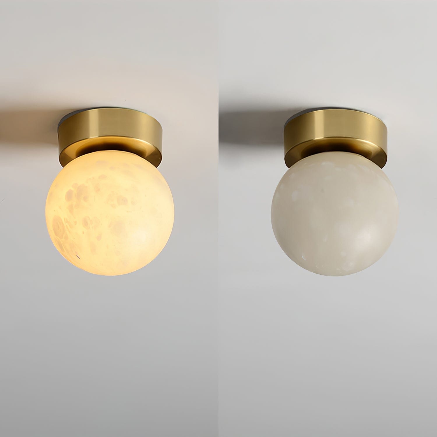 Moon Glow Alabaster Ceiling Light - Brass & White LED Fixture