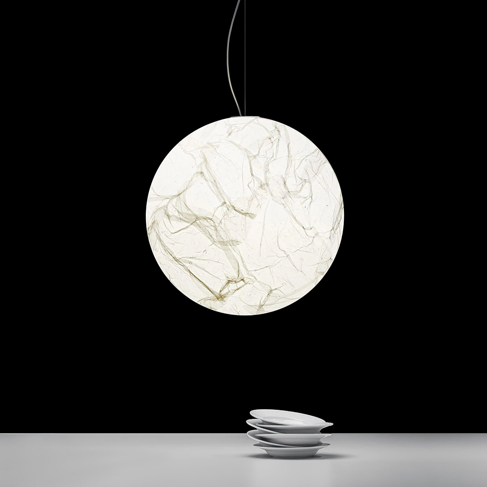 Moon Silk Pendant Lamp - Tranquil LED Lighting with Natural Mulberry Silk Design