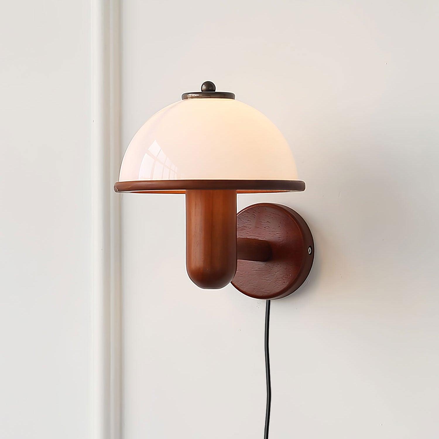 Mushroom Wood Wall Light - Elegant Oak Finish with Soft Glow