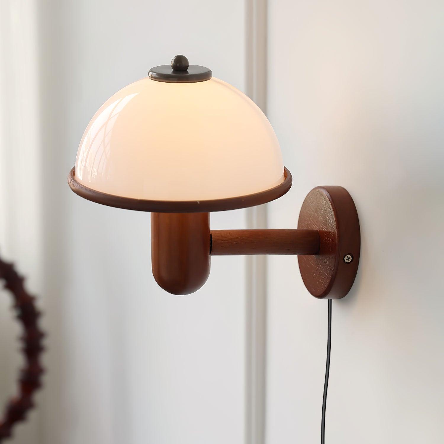 Mushroom Wood Wall Light - Elegant Oak Finish with Soft Glow