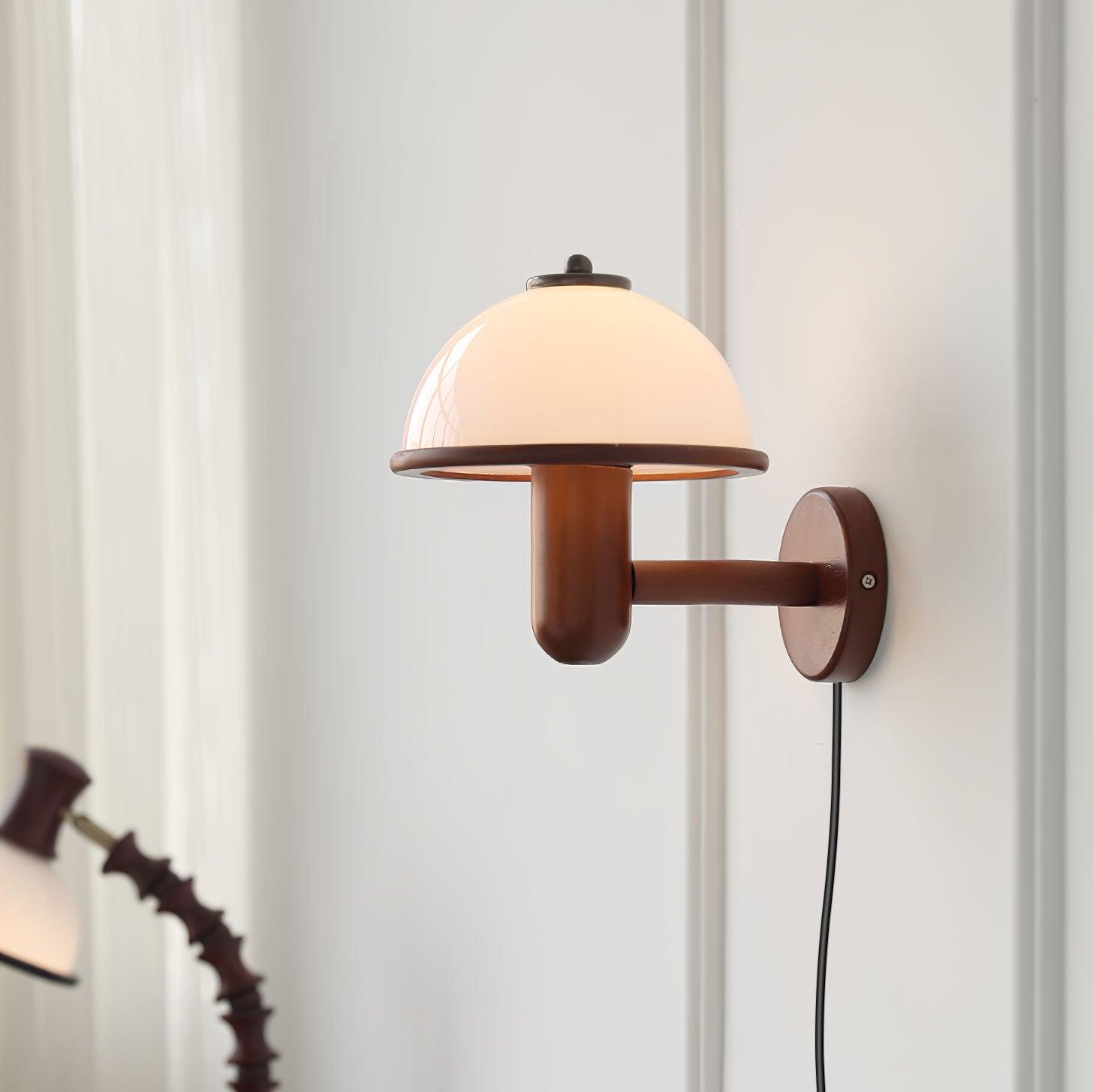 Mushroom Wood Wall Light - Elegant Oak Finish with Soft Glow