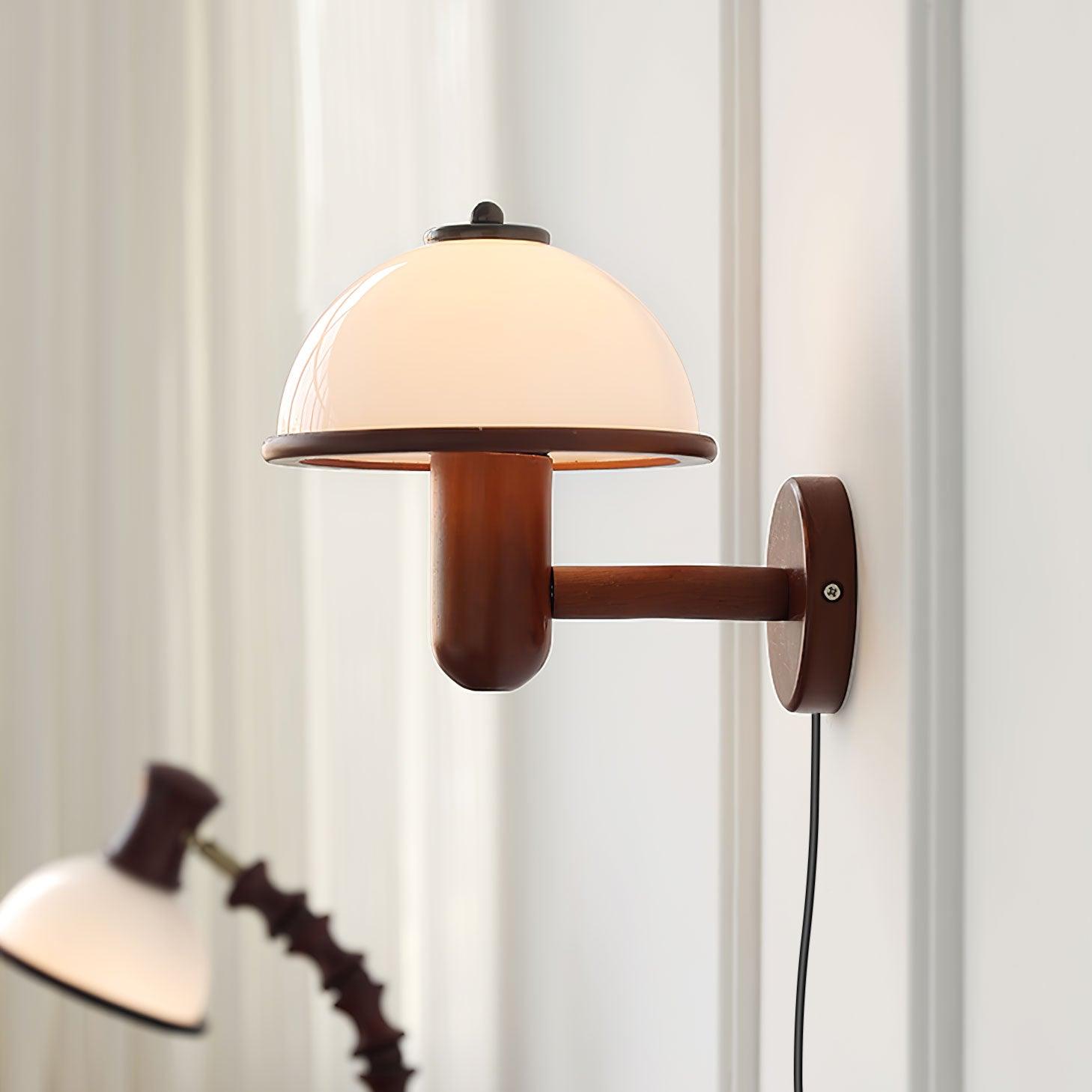 Mushroom Wood Wall Light - Elegant Oak Finish with Soft Glow