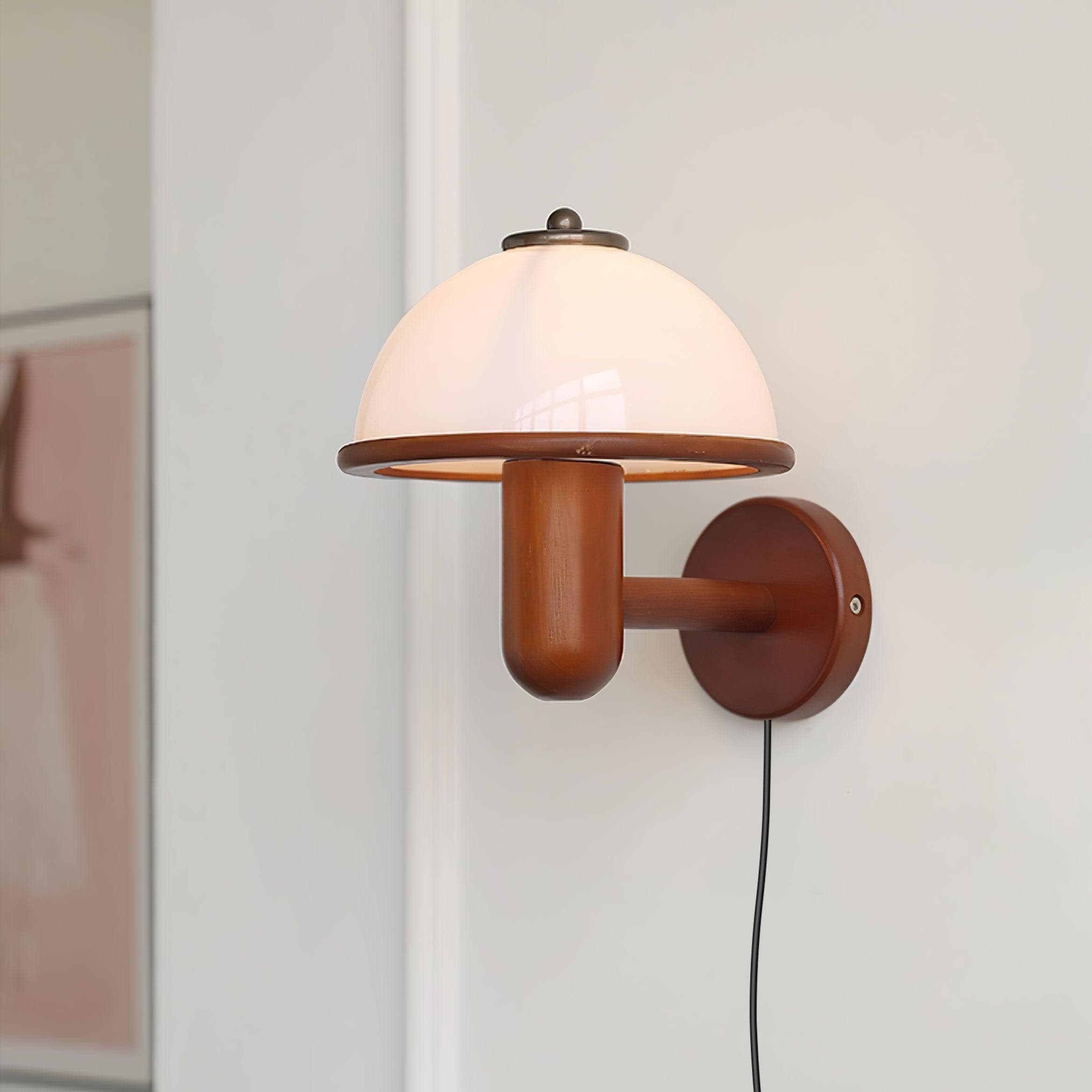 Mushroom Wood Wall Light - Elegant Oak Finish with Soft Glow