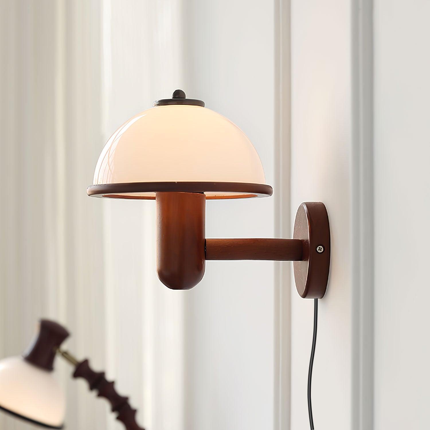 Mushroom Wood Wall Light - Elegant Oak Finish with Soft Glow