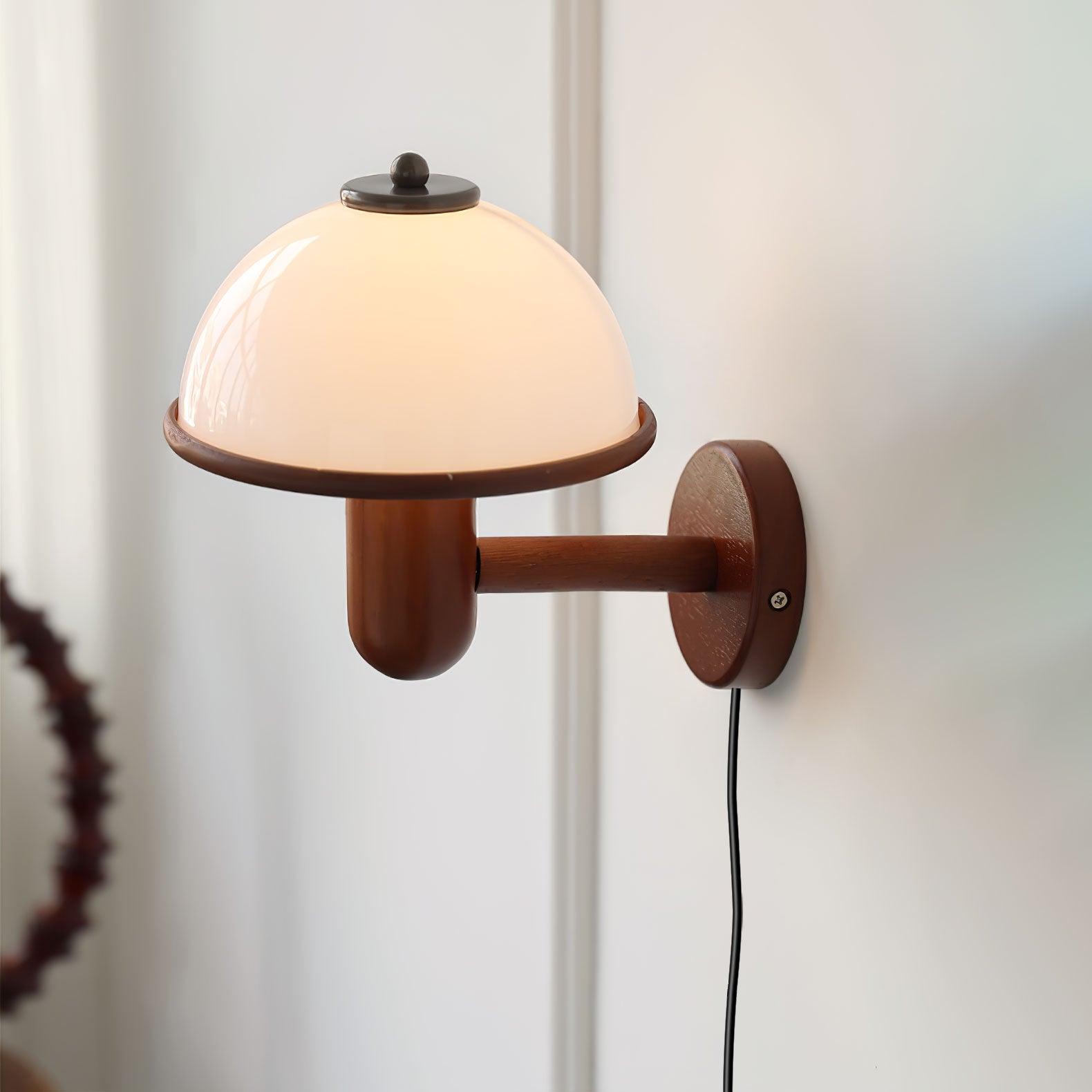 Mushroom Wood Wall Light - Elegant Oak Finish with Soft Glow