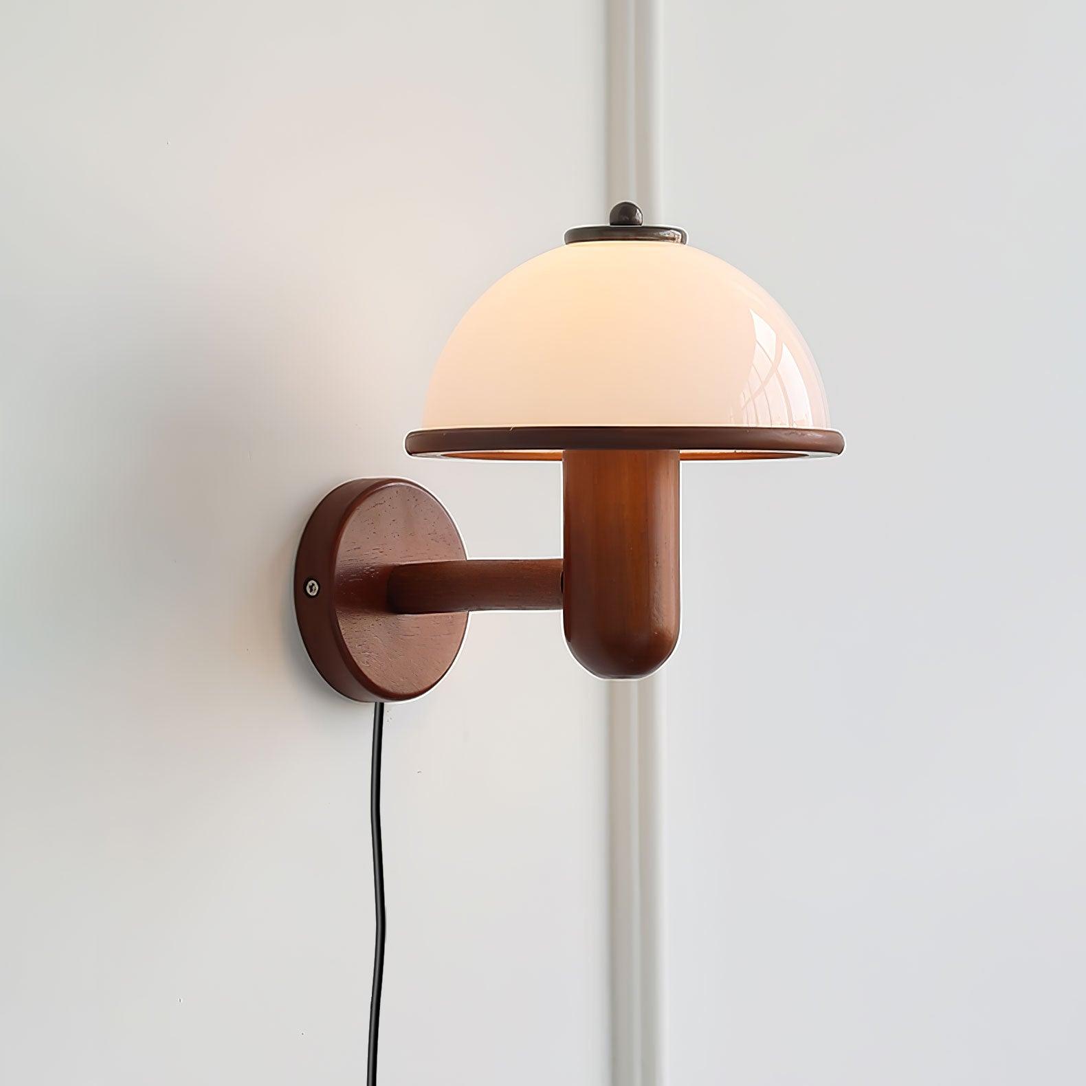 Mushroom Wood Wall Light - Elegant Oak Finish with Soft Glow