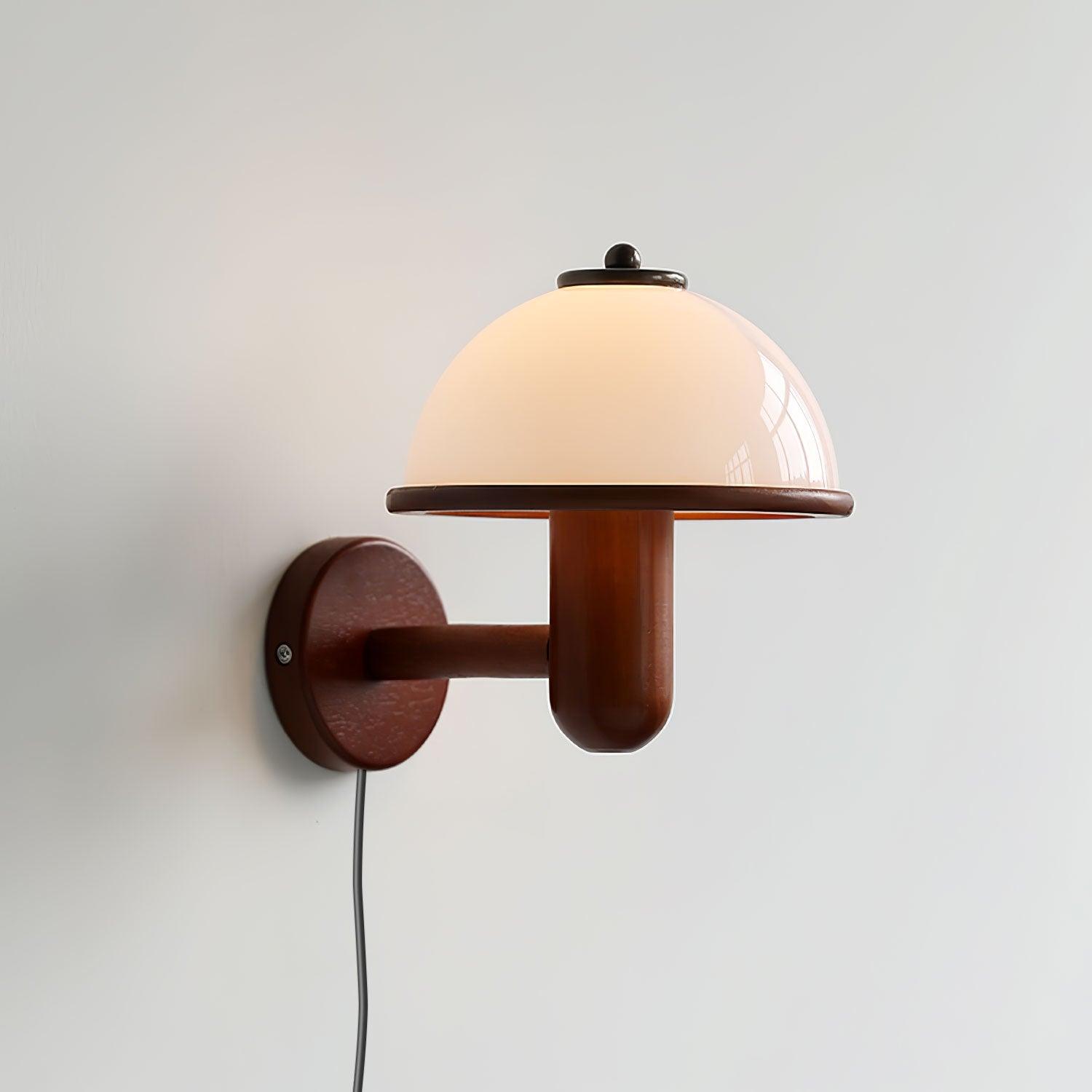 Mushroom Wood Wall Light - Elegant Oak Finish with Soft Glow