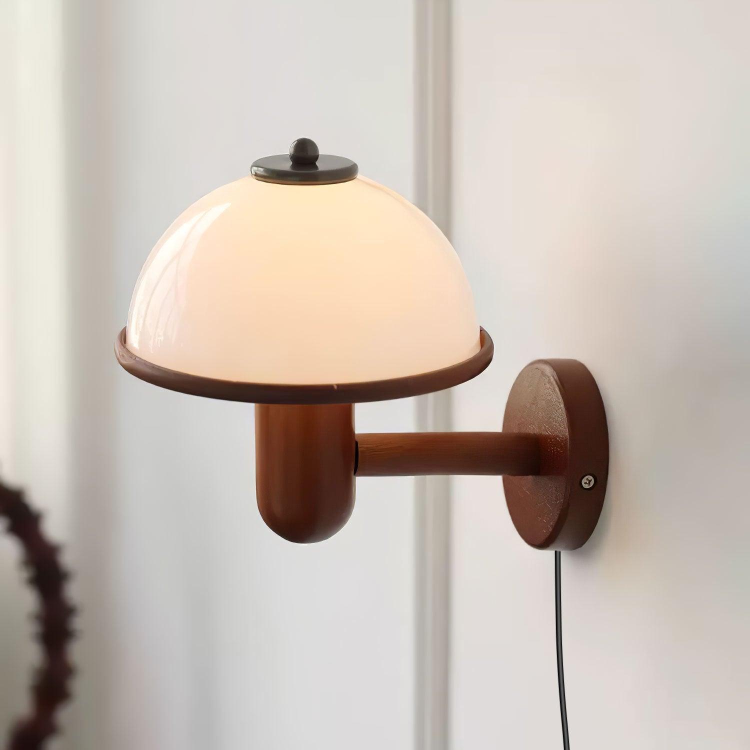 Mushroom Wood Wall Light - Elegant Oak Finish with Soft Glow