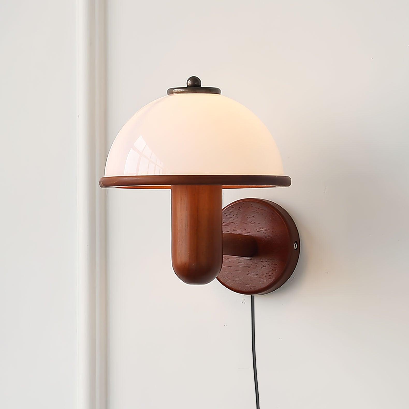 Mushroom Wood Wall Light - Elegant Oak Finish with Soft Glow