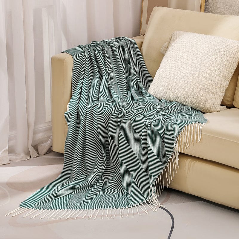 Luxury Cotton Herringbone Sofa Bed Throw – Soft & Fringed