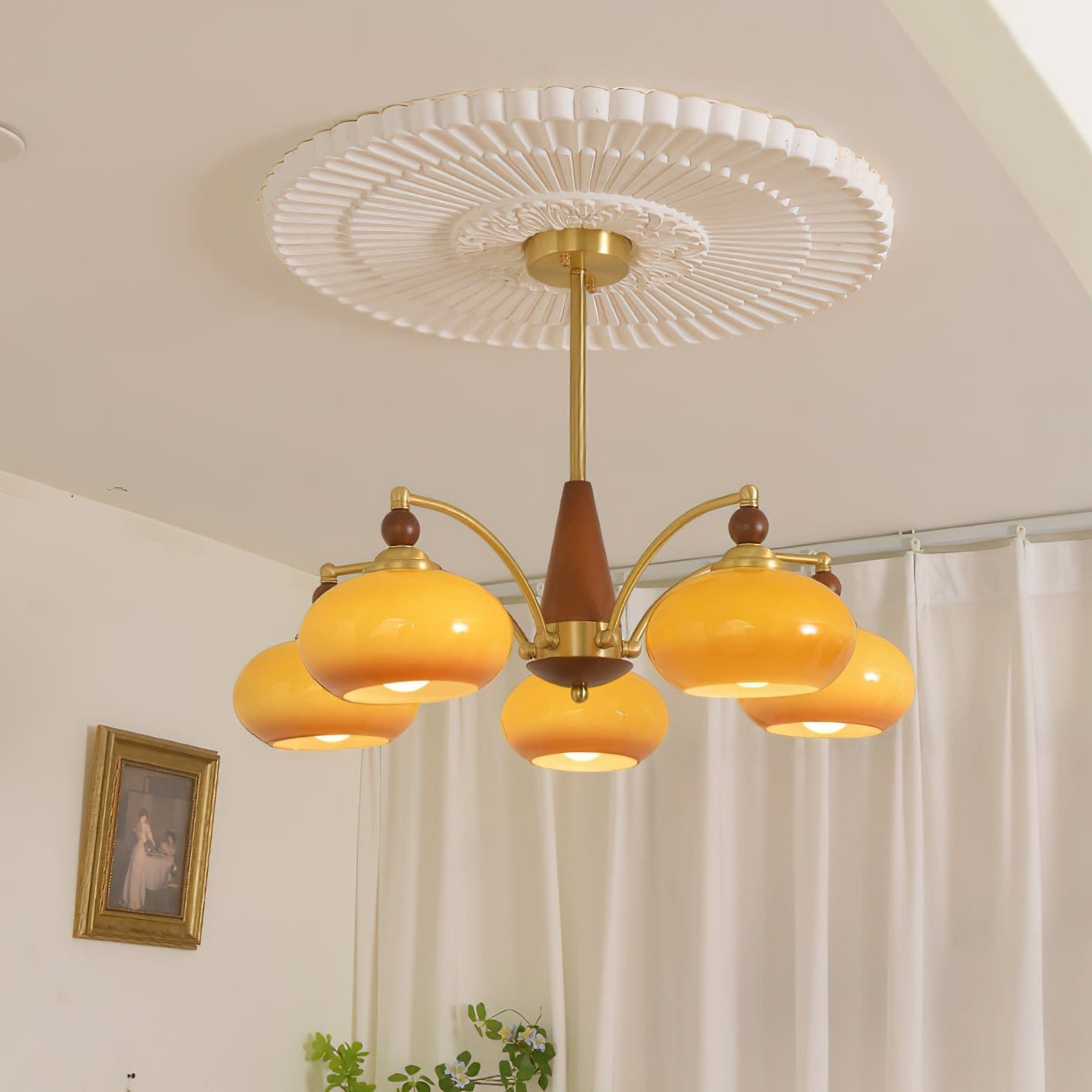 Retro Melodica Victorian-Inspired Chandelier with Brass and Wood Design