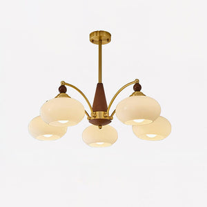 Retro Melodica Victorian-Inspired Chandelier with Brass and Wood Design