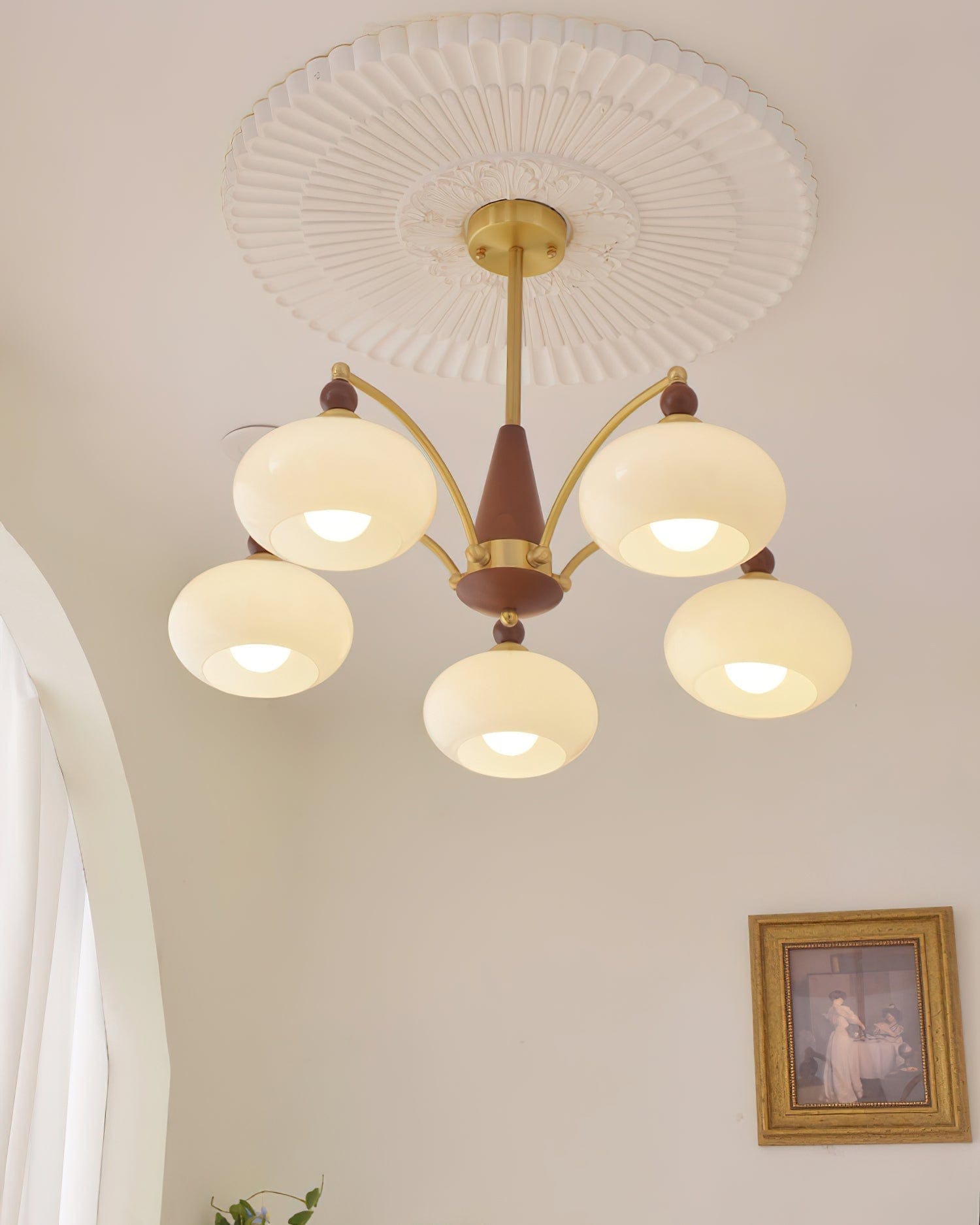 Retro Melodica Victorian-Inspired Chandelier with Brass and Wood Design