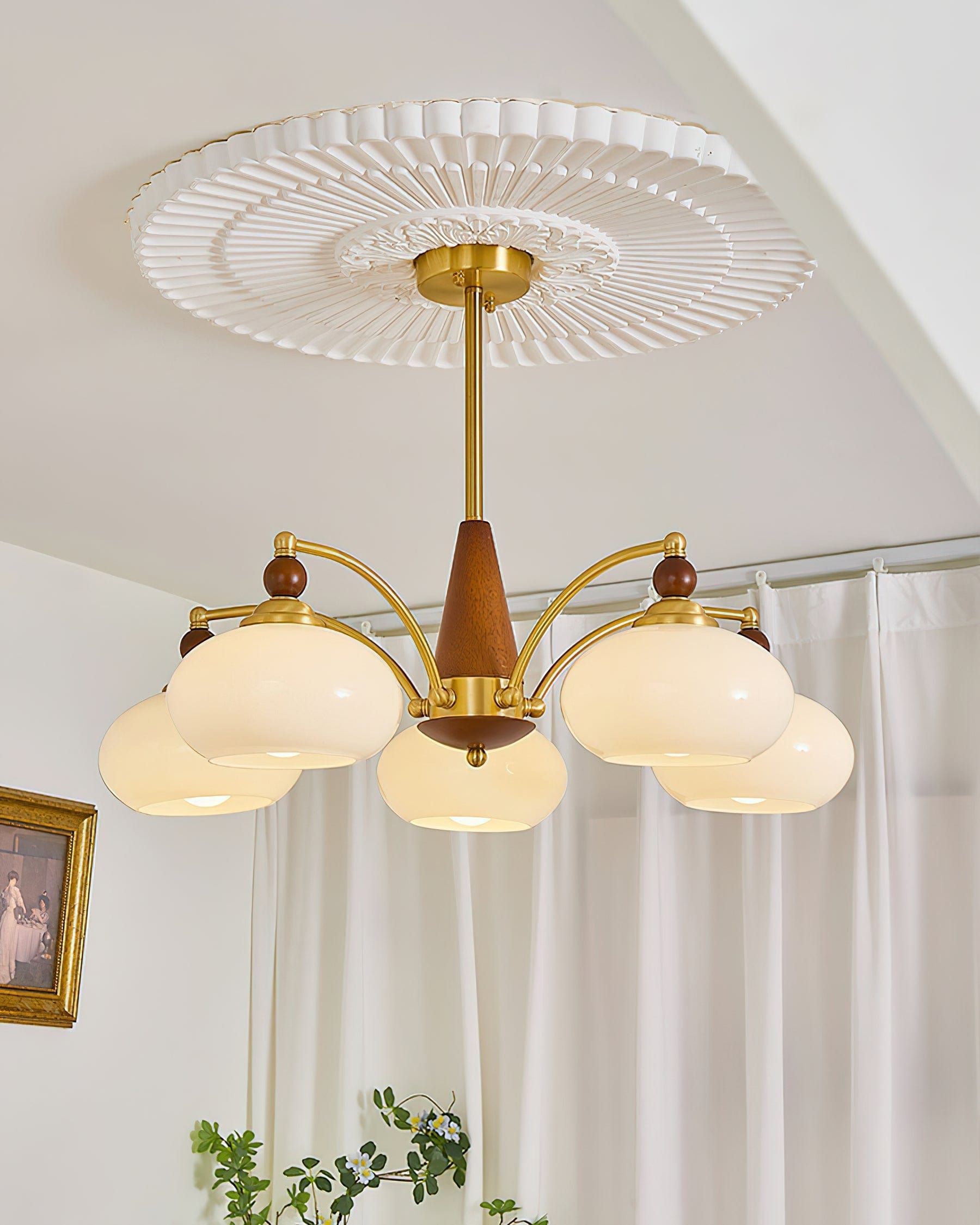 Retro Melodica Victorian-Inspired Chandelier with Brass and Wood Design