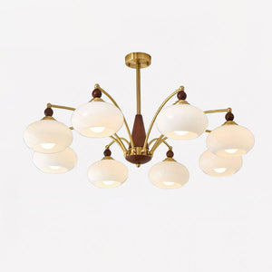 Retro Melodica Victorian-Inspired Chandelier with Brass and Wood Design