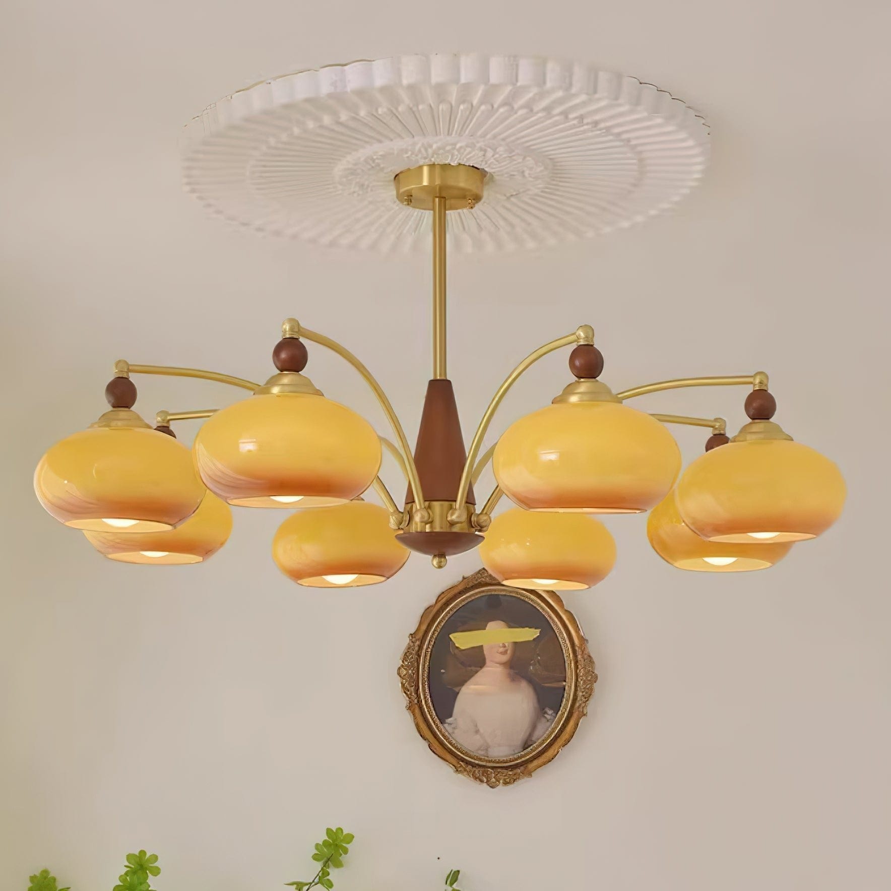 Retro Melodica Victorian-Inspired Chandelier with Brass and Wood Design