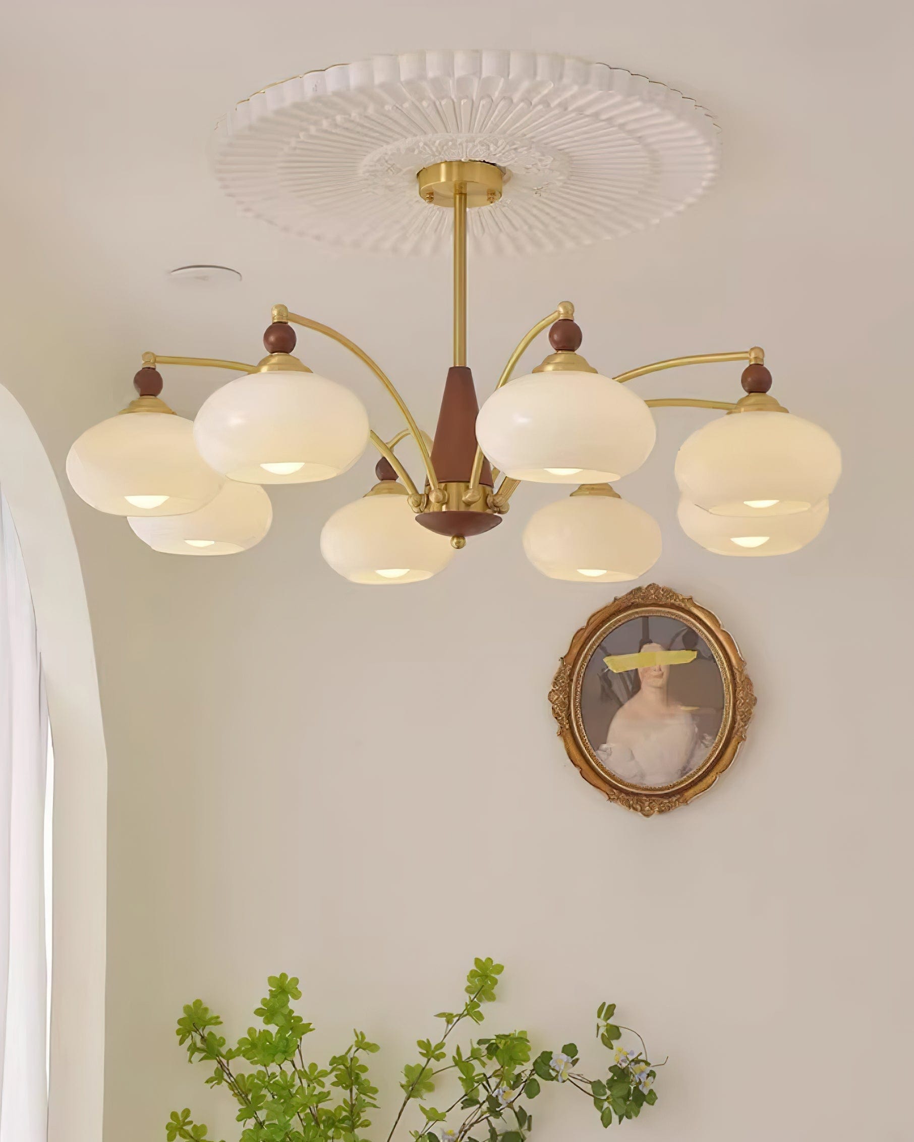 Retro Melodica Victorian-Inspired Chandelier with Brass and Wood Design